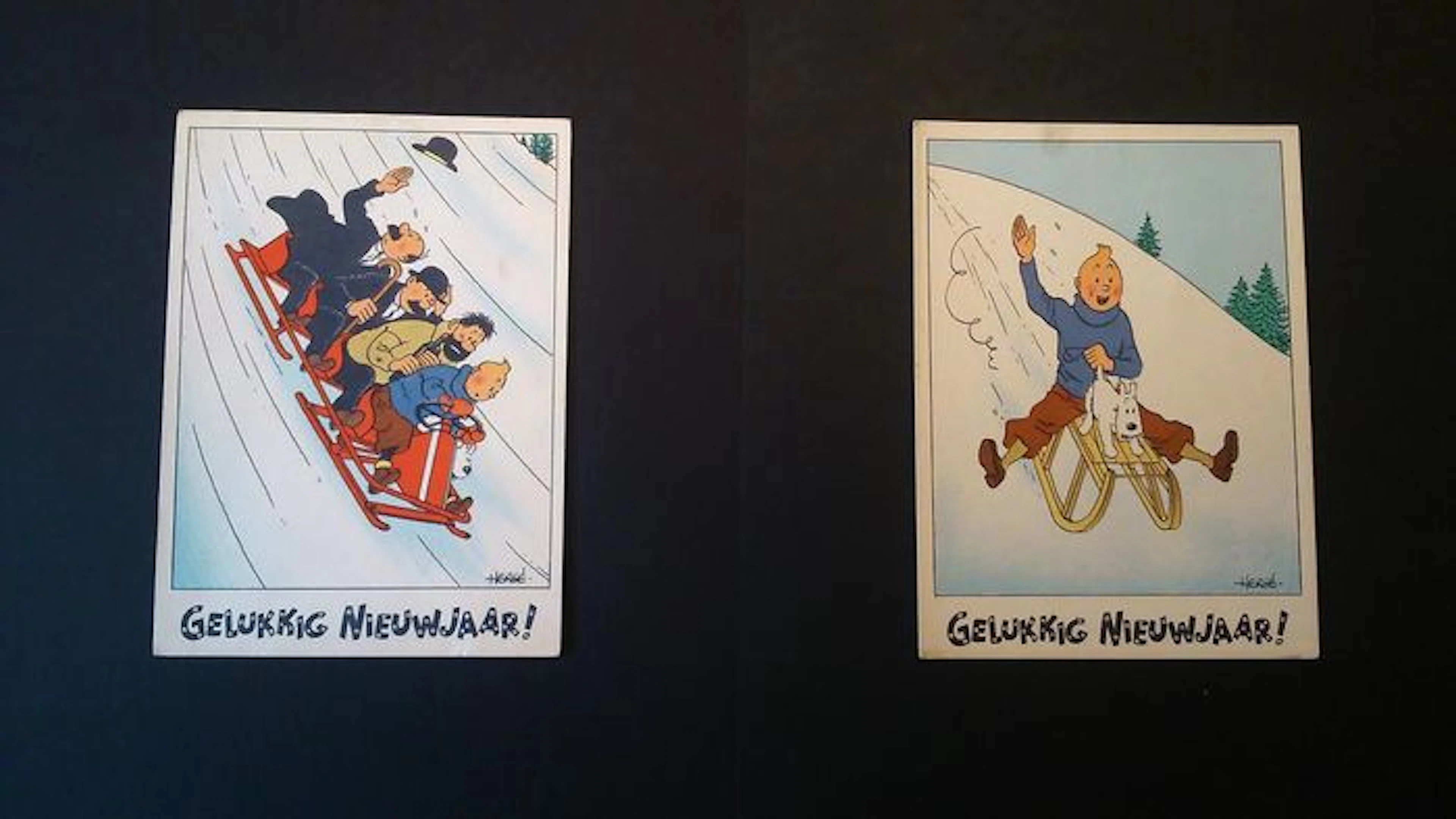 Hergé - 2 x Dutch Carte Neige - no 10 + 18 - "Gelukkig Nieuwjaar!" (1942/1943)