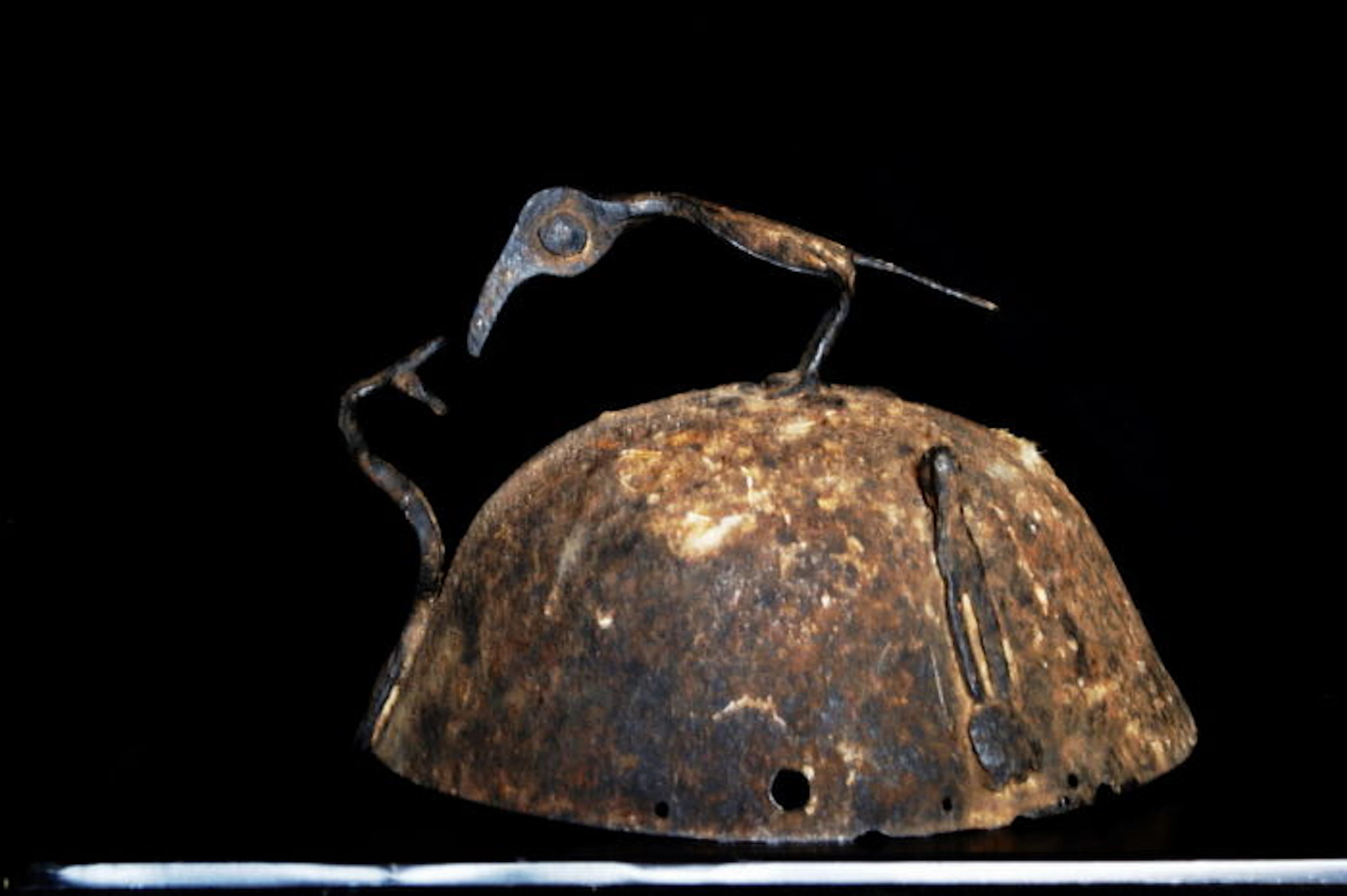 SENOUFO helmet of MALI black iron decoration of snake head and hornbill Sikasso region