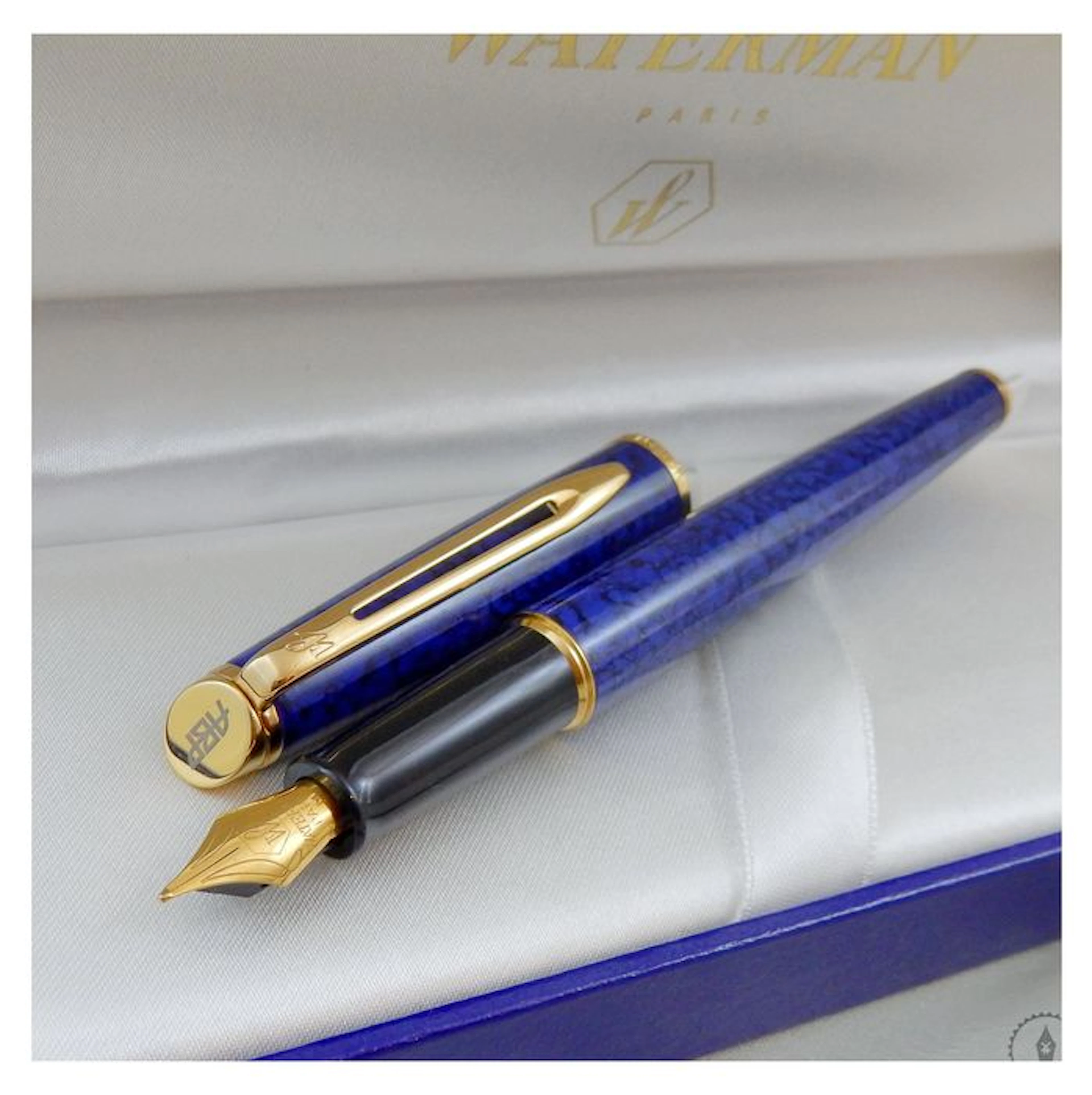 Waterman Hemisphere Lacquer Blue Marble GT Fountain Pen | New Old Stock/Mint Condition