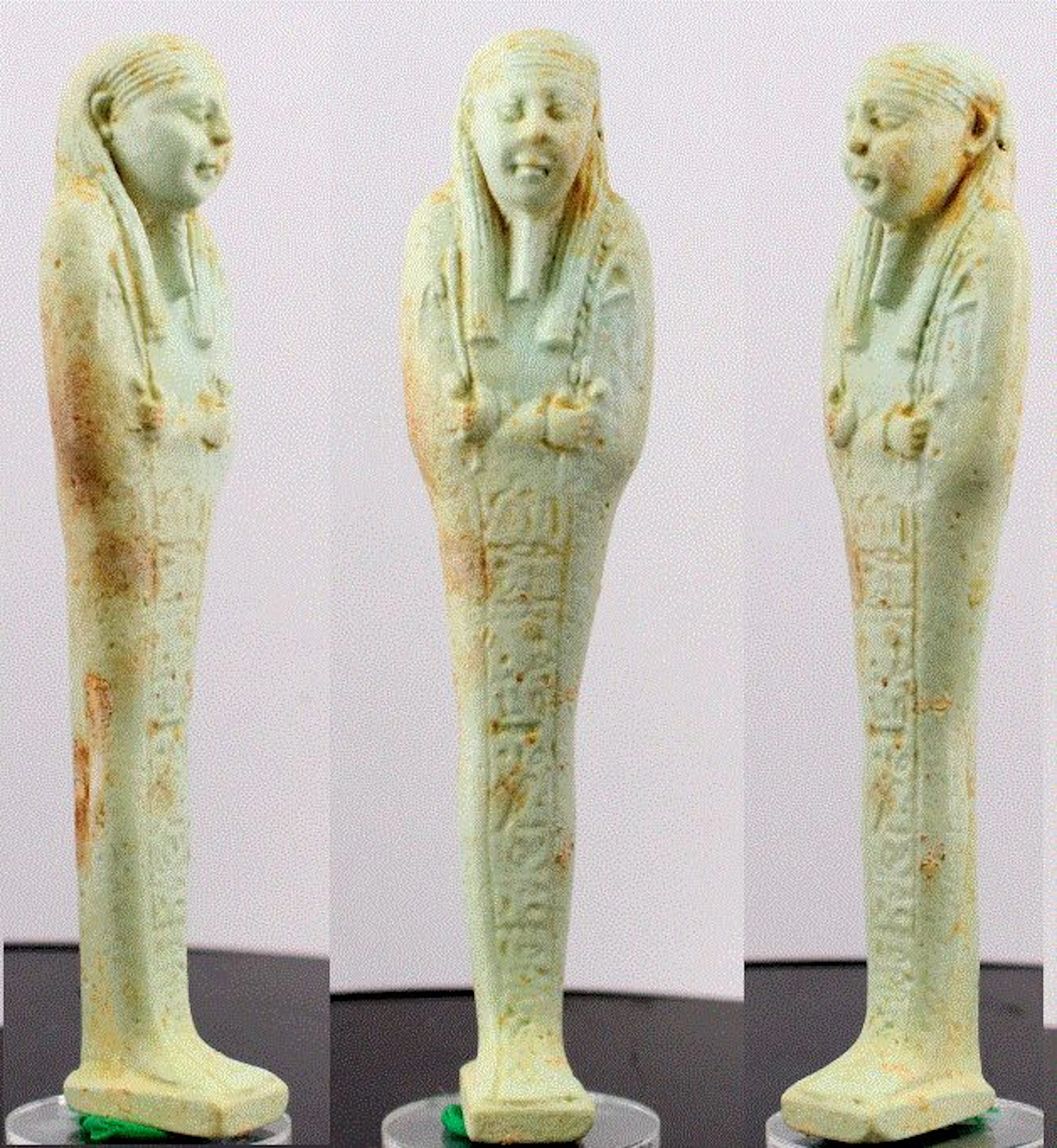 Egyptian faience Shabti of Nanefer-senebek, Son of Her-udja, born of Ta-net-per-nbw - 11.6 cm