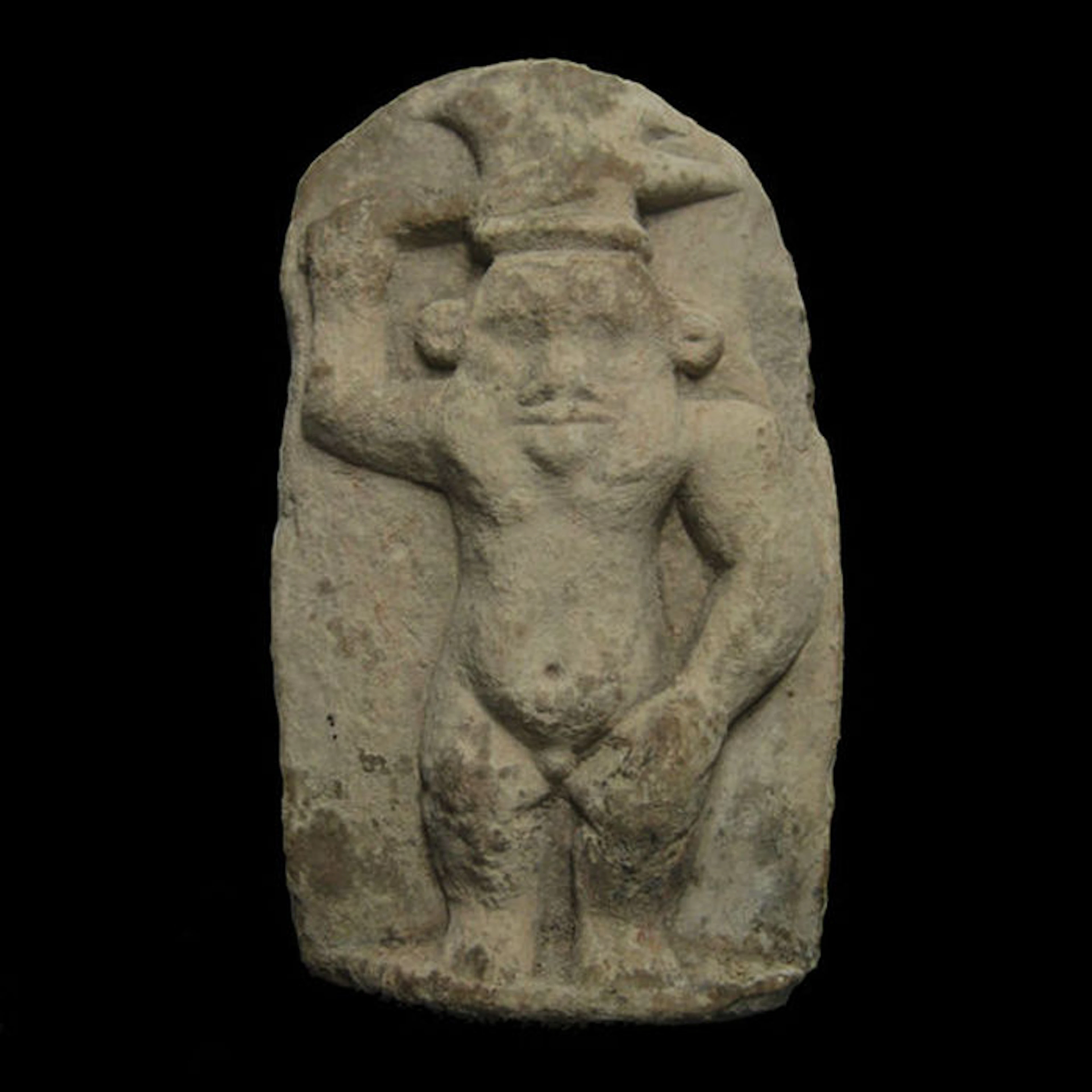 Ancient Egyptian Limestone Bes Stele - ca. 16 cm; c. 6.3 inches