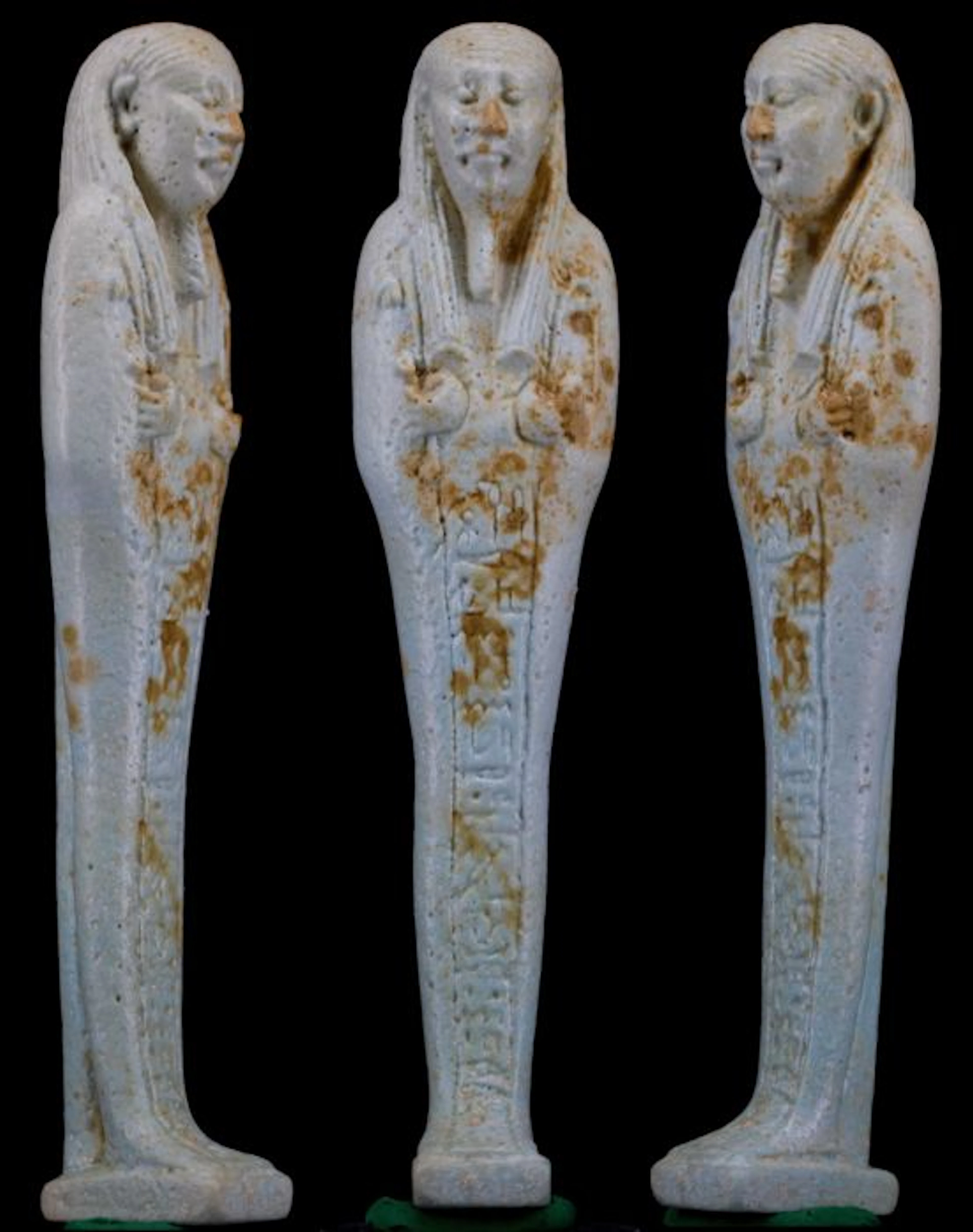 Egyptian faience Shabti of Nanefer-senebek, Son of Her-udja, born of Ta-net-per-nbw - 11.2 cm