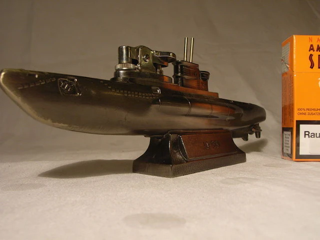 Old table lighter in the shape of a U-boat 581 - probably produced in memory of the sinking in April 1942