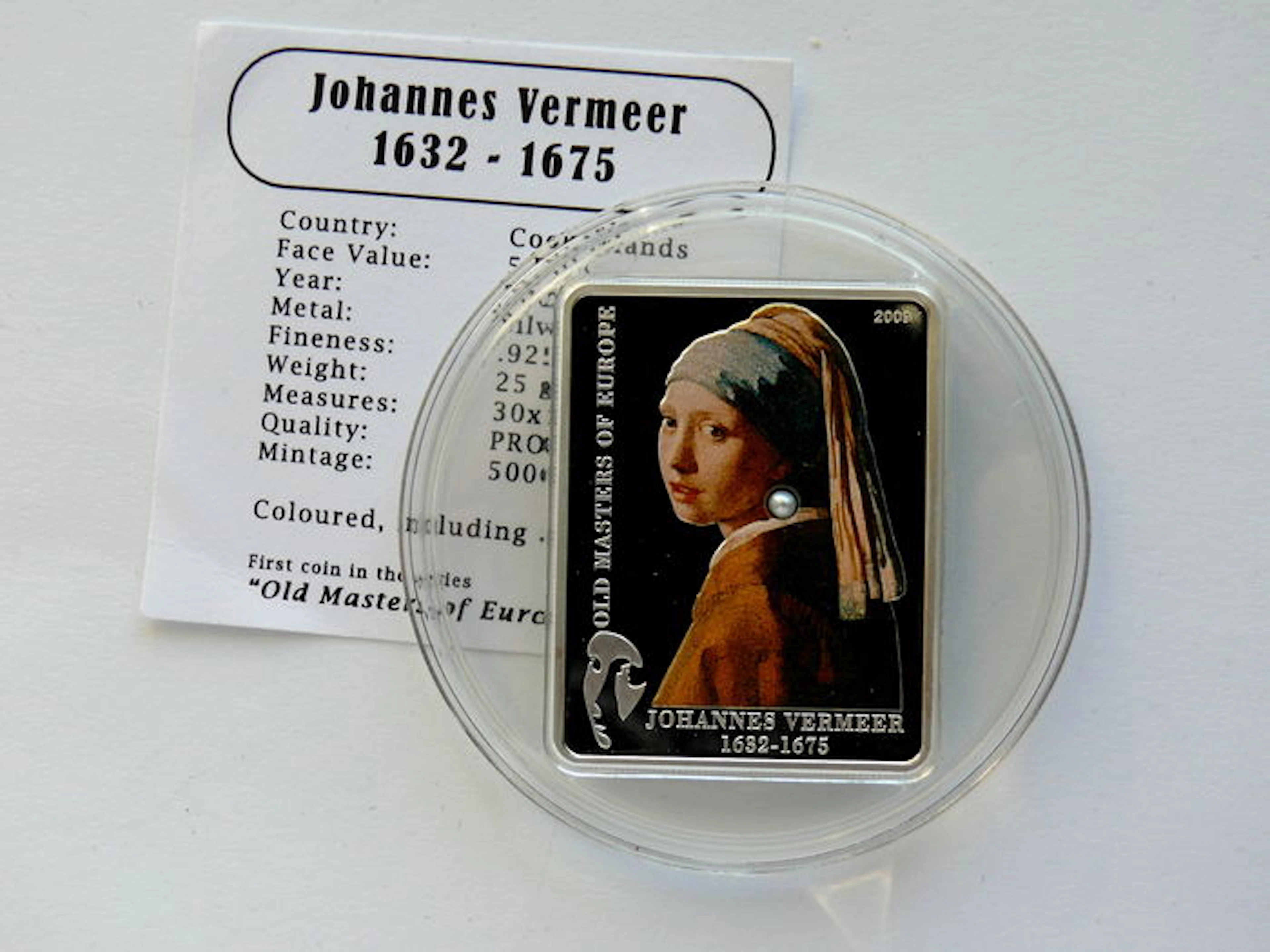 Cook Islands – 5 Dollars 2009 'Johannes Vermeer – the girl with the pearl earring' silver with a genuine pearl