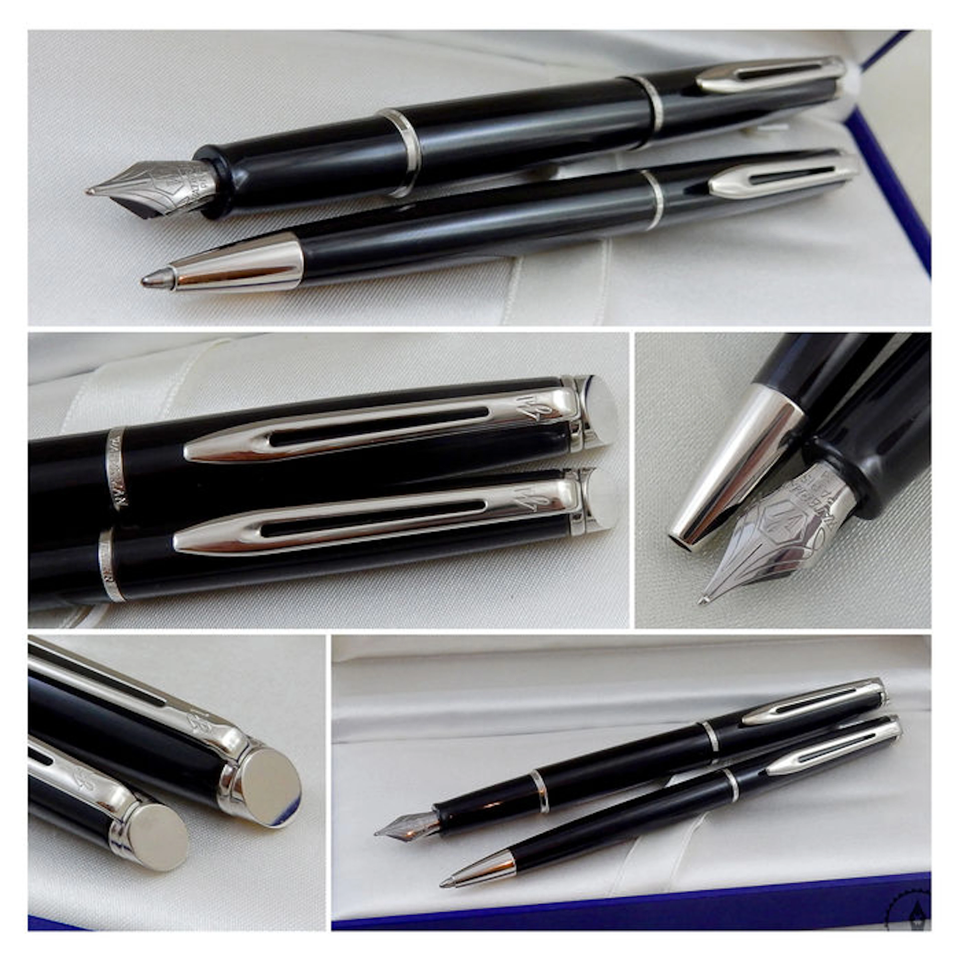 Waterman Hemisphere Ballpoint Black Lacquer ST + Fountain Pen | New Old Stock/Mint Condition