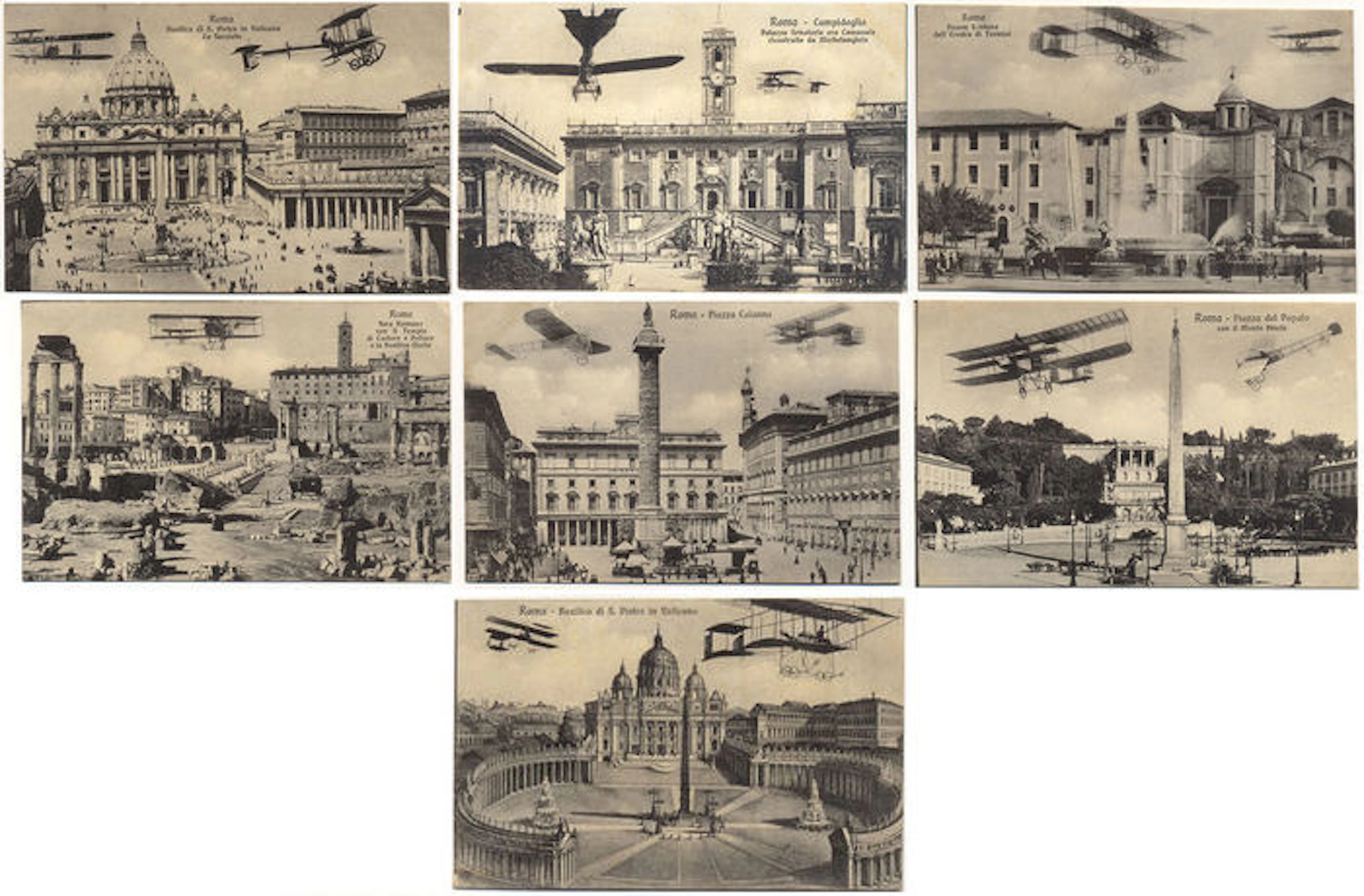 Lot of 7 Postcards UNION REPORTERS ROME, Official Italian Aviation Company Races 1911