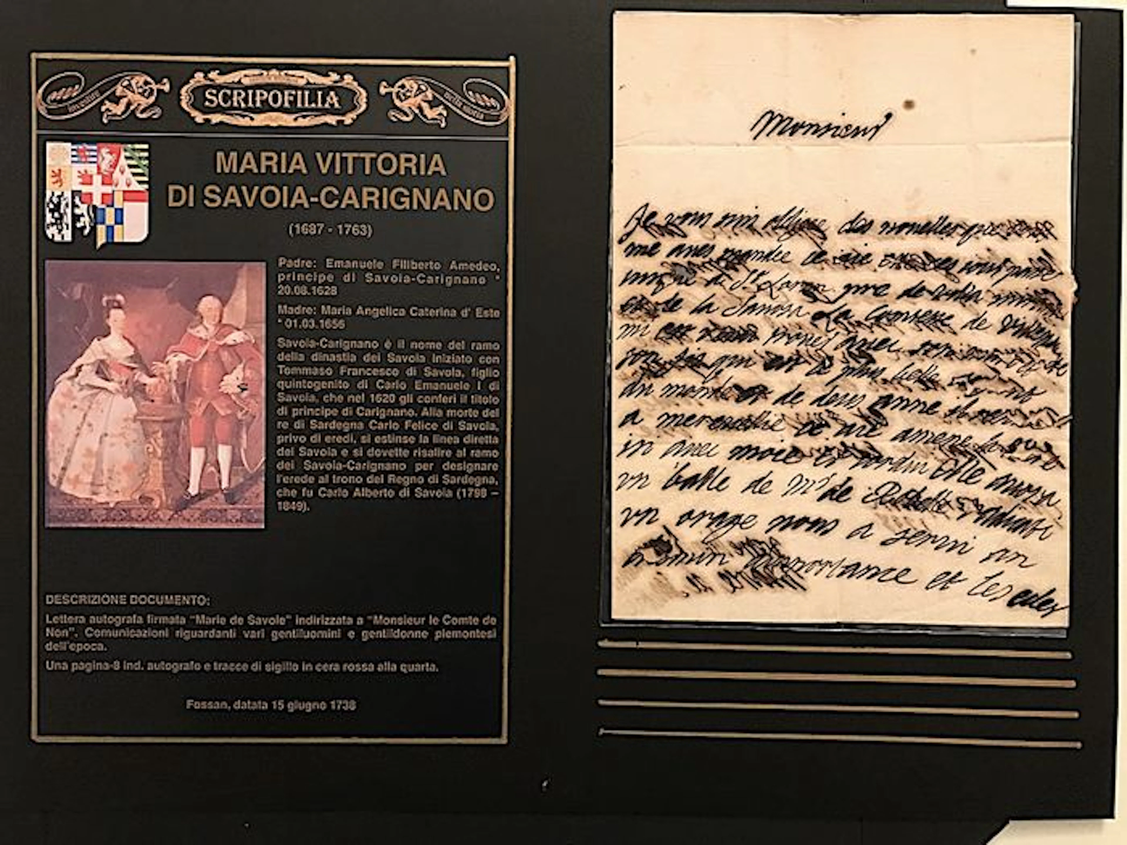 Maria Vittoria of Savoy (1687-1763)- Signed hand-written document of the daughter of Prince Emmanuel Philibert -Year 1738