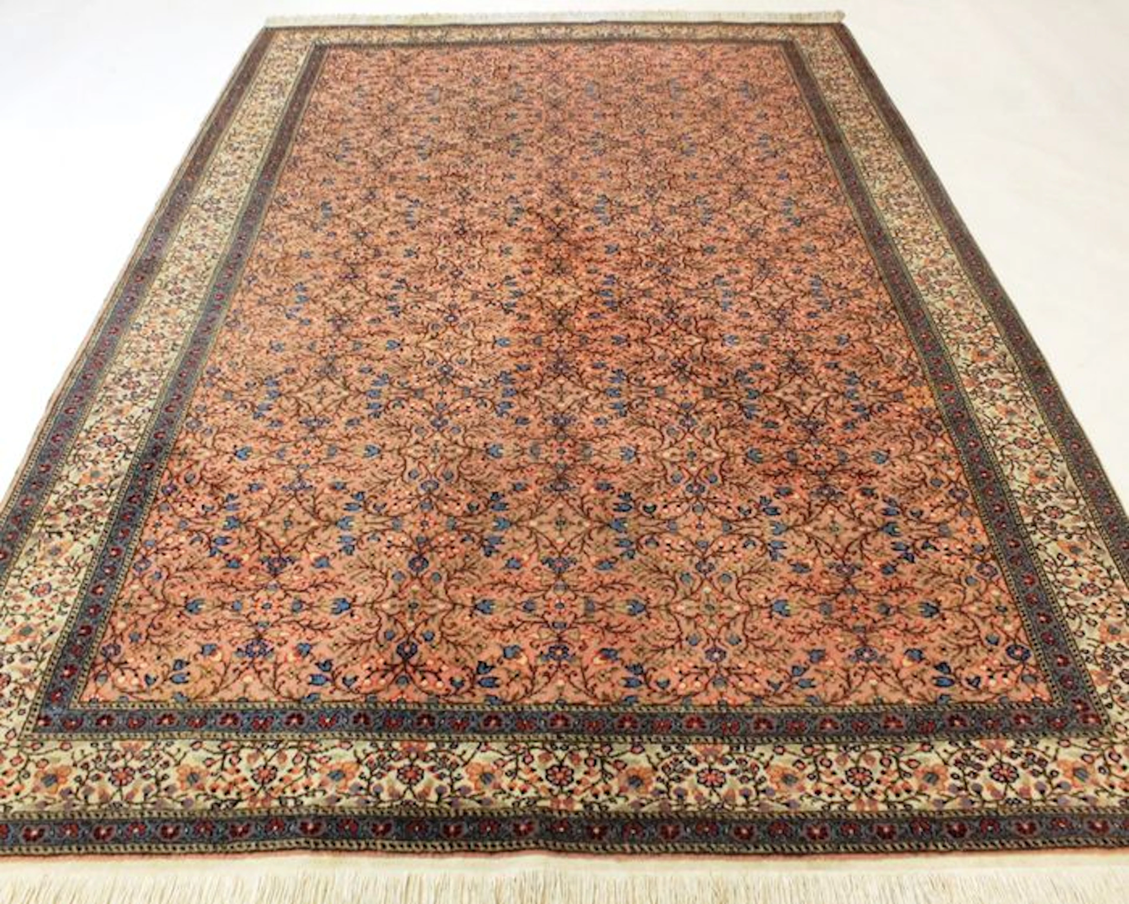 Königlicher Handgeknüpfter Orient Palast Teppich Kayseri Blumen Motiv Made in Türkei um 1970 Carpet Tapis Tappeto 190X295cm Sehr guten Zustand