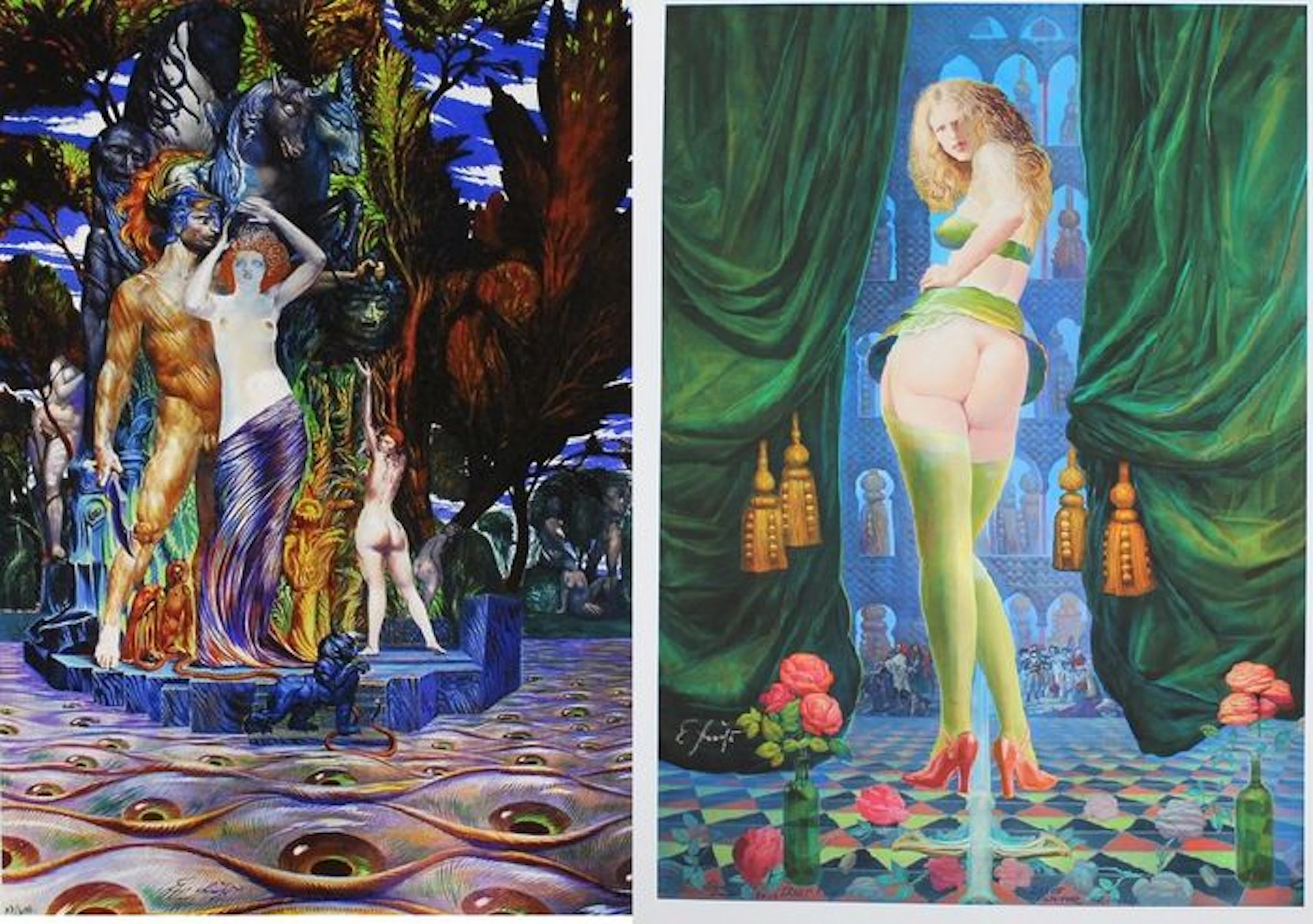 2 x Ernst Fuchs - Utah Rückenakt & Aphrodite and Perseus