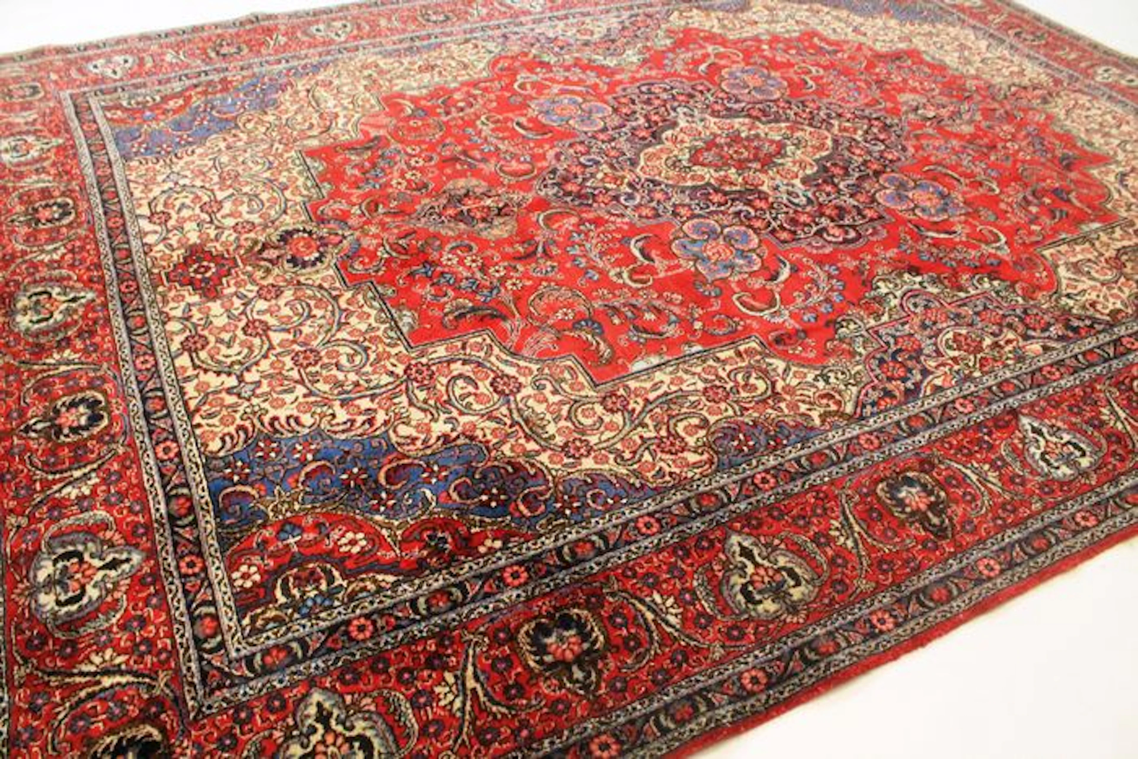 Prachtvoller Antiker Handgeknüpfter Jugendstil Perser Teppich Täbris 300X405cm Made in Iran um 1950