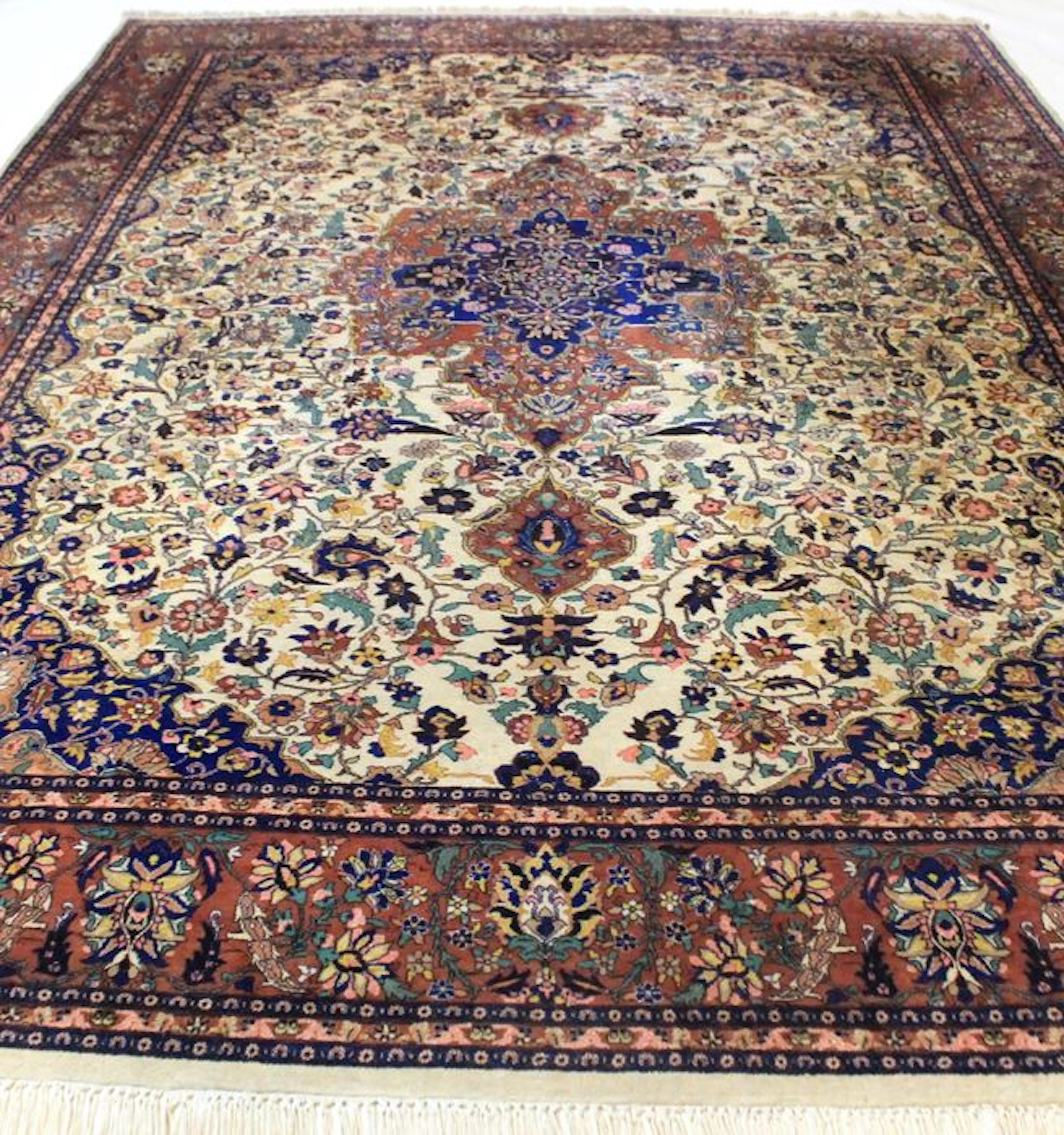 Wunderschöner Perser Palast Teppich Kaschmir Ghom 280X390cm Beste Kaschmir Korkwolle mit Seidenglanz Made in Kaschmir um 1980