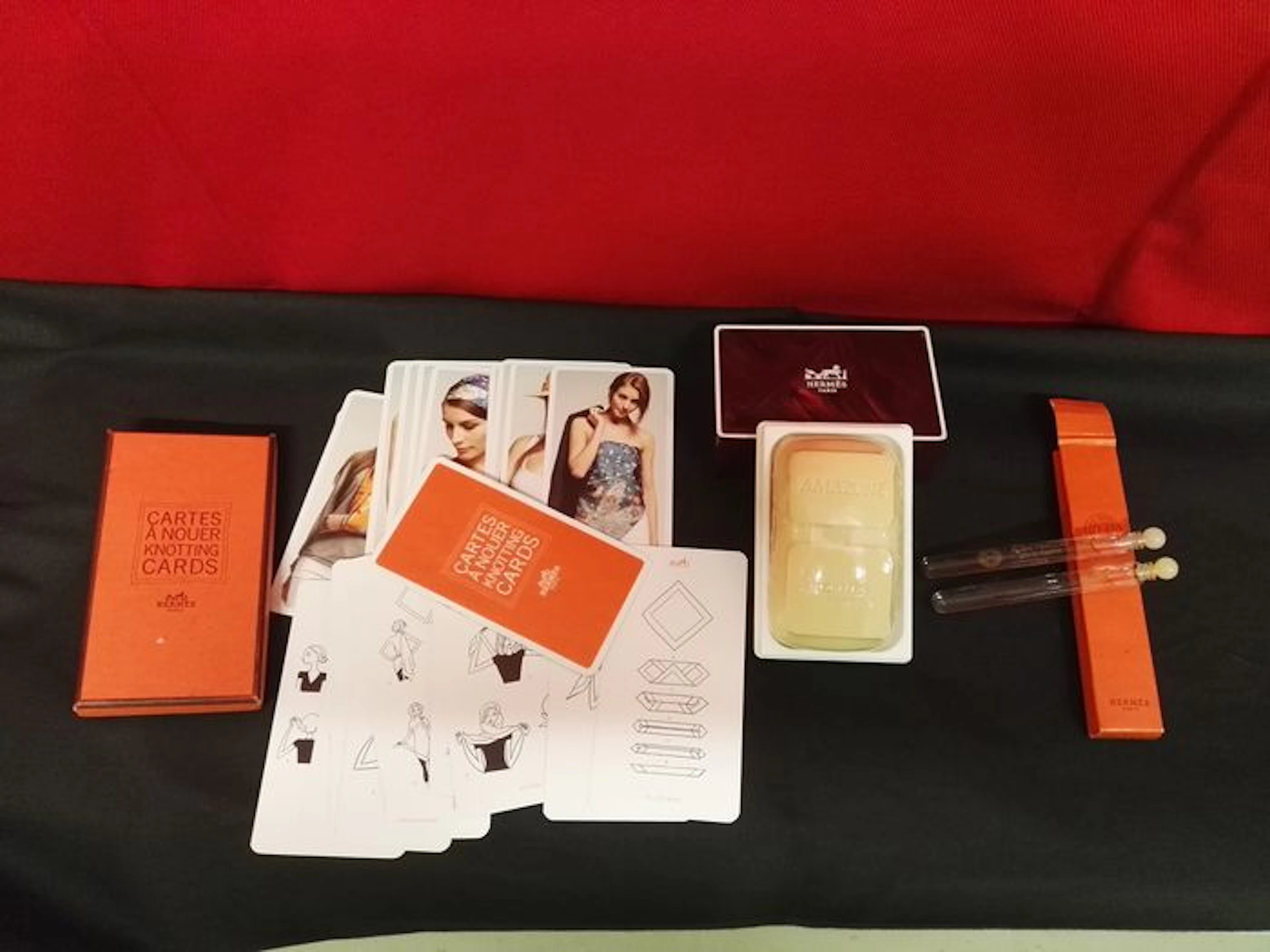Lot of 3 items: Hermès Paris: Soap – Perfume – Cards.