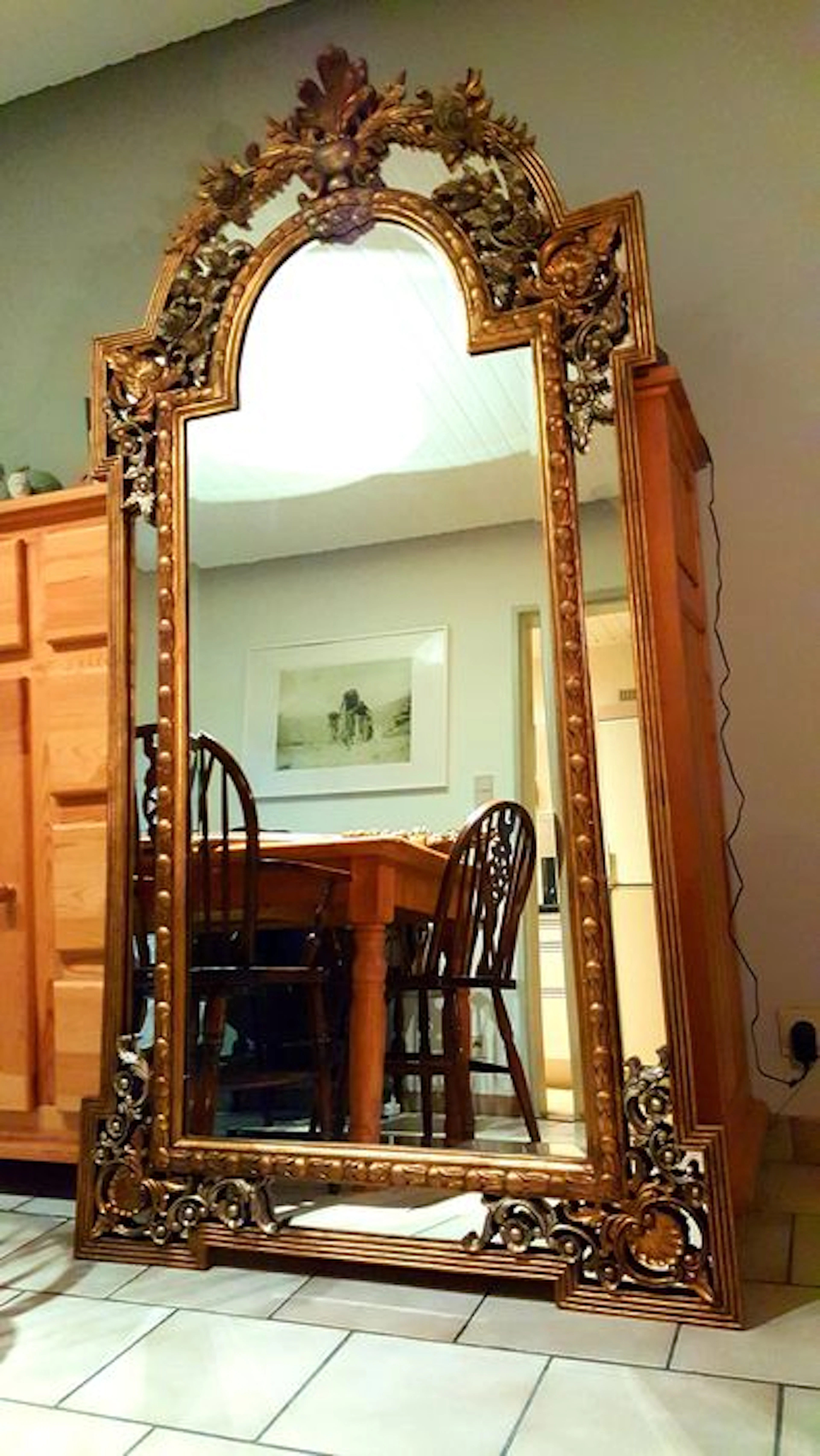 Gigantic, extremely opulent, facet cut, Empire mirror with glass frame - Gilded wood-199cm!