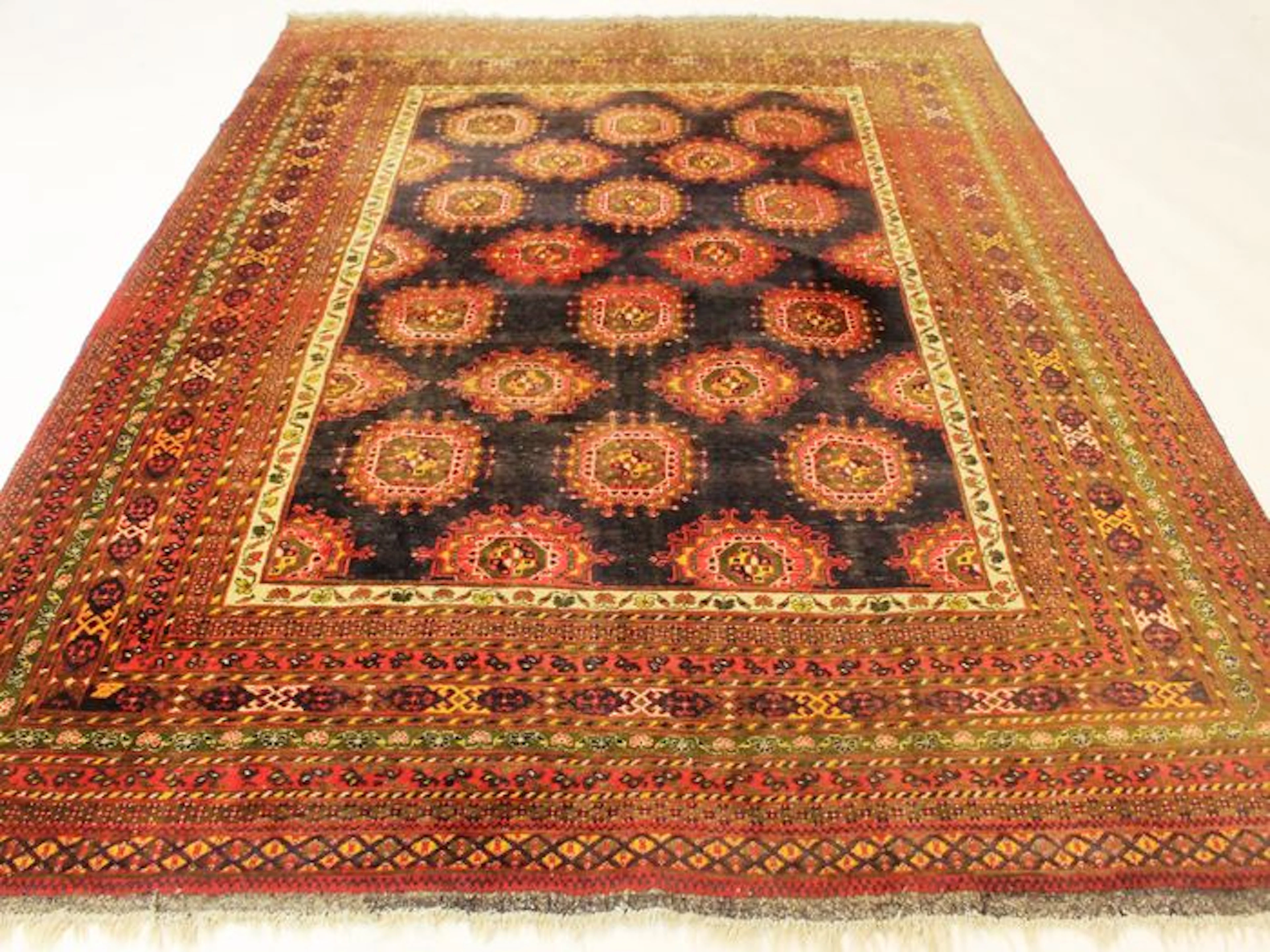 Wunderschöner Alter Handgeknüpfter Art Deco Orientteppich 210X290cm Afghan um 1970 Made in Afghanistan
