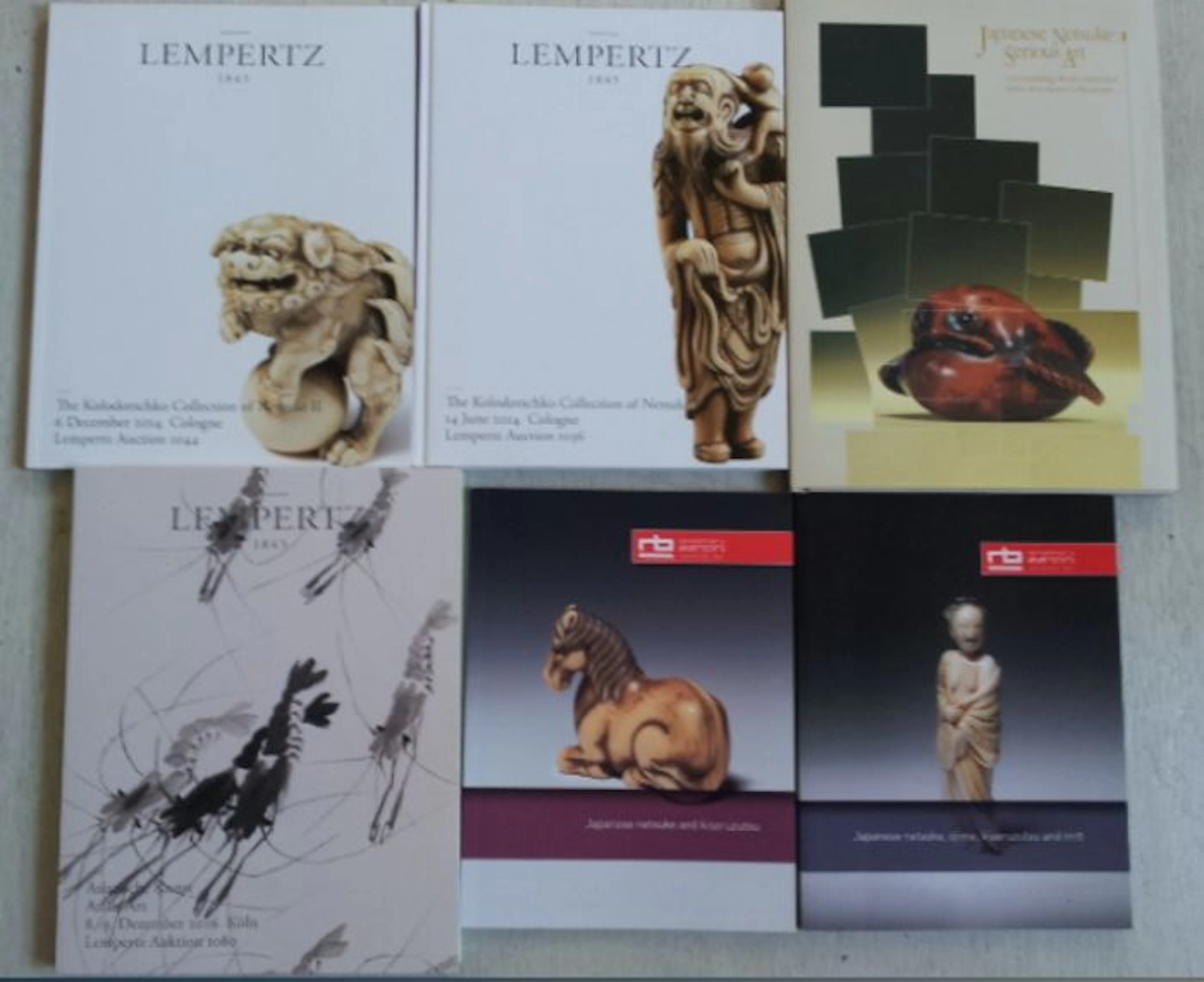 Six nice catalogues/books about Netsuke/Sagemono - Japanese art (Lempertz – Bandini – S.L. Moss)