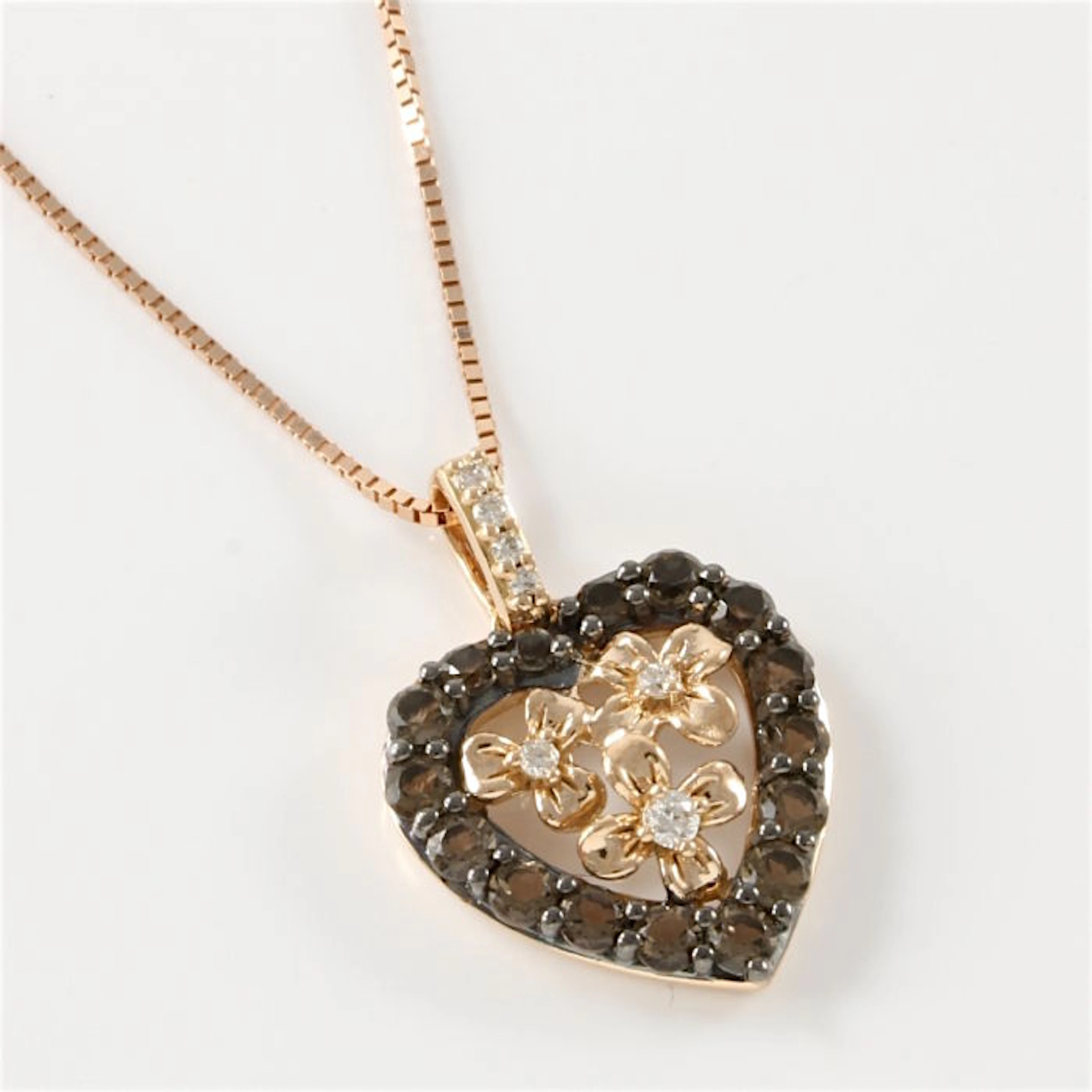 LeVian - Rose Gold Diamond and Smokey Quartz Heart Pendant Necklace