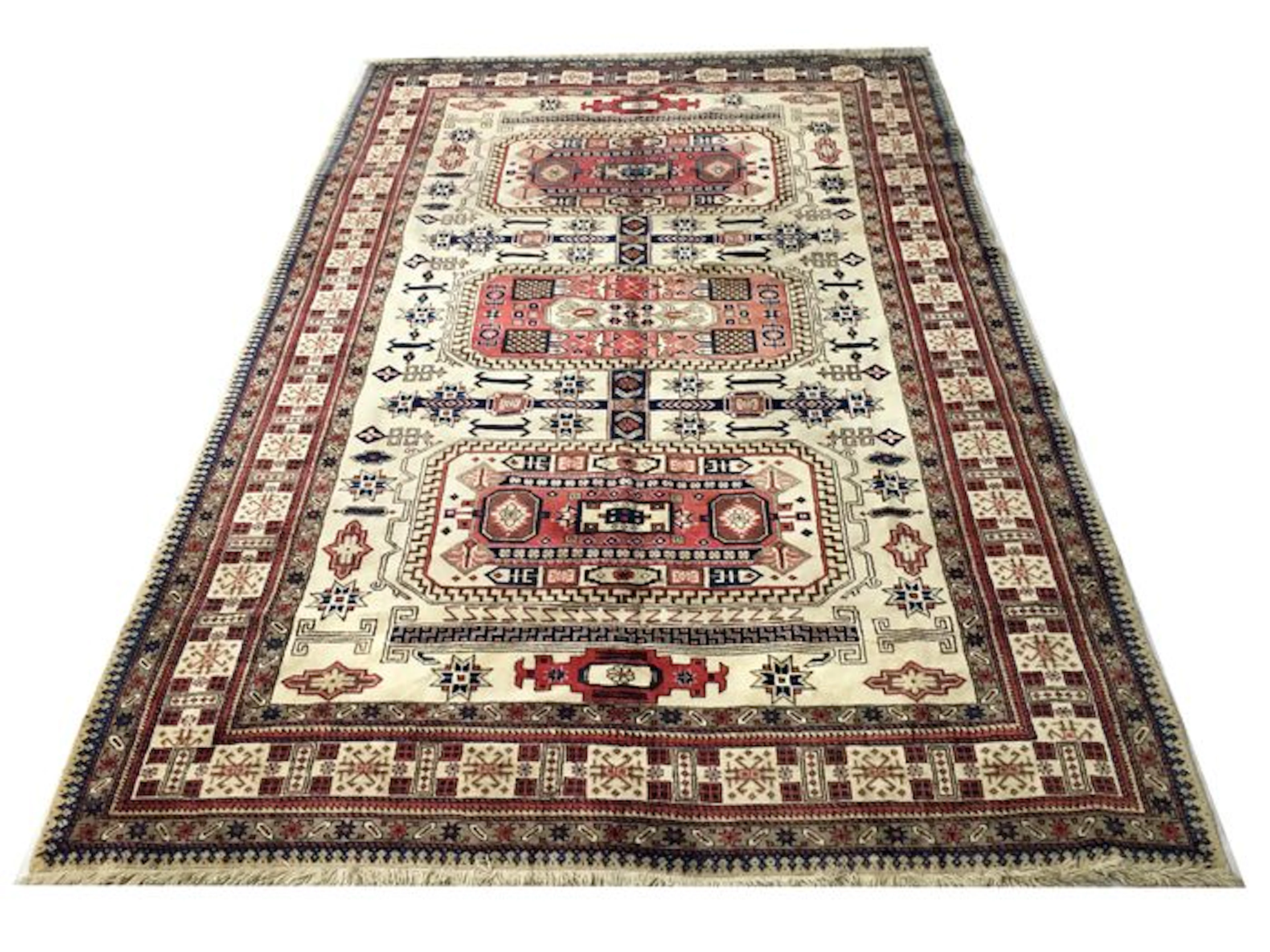 Handmade oriental rug. Old Kazak 305 x 200 cm around 1940!