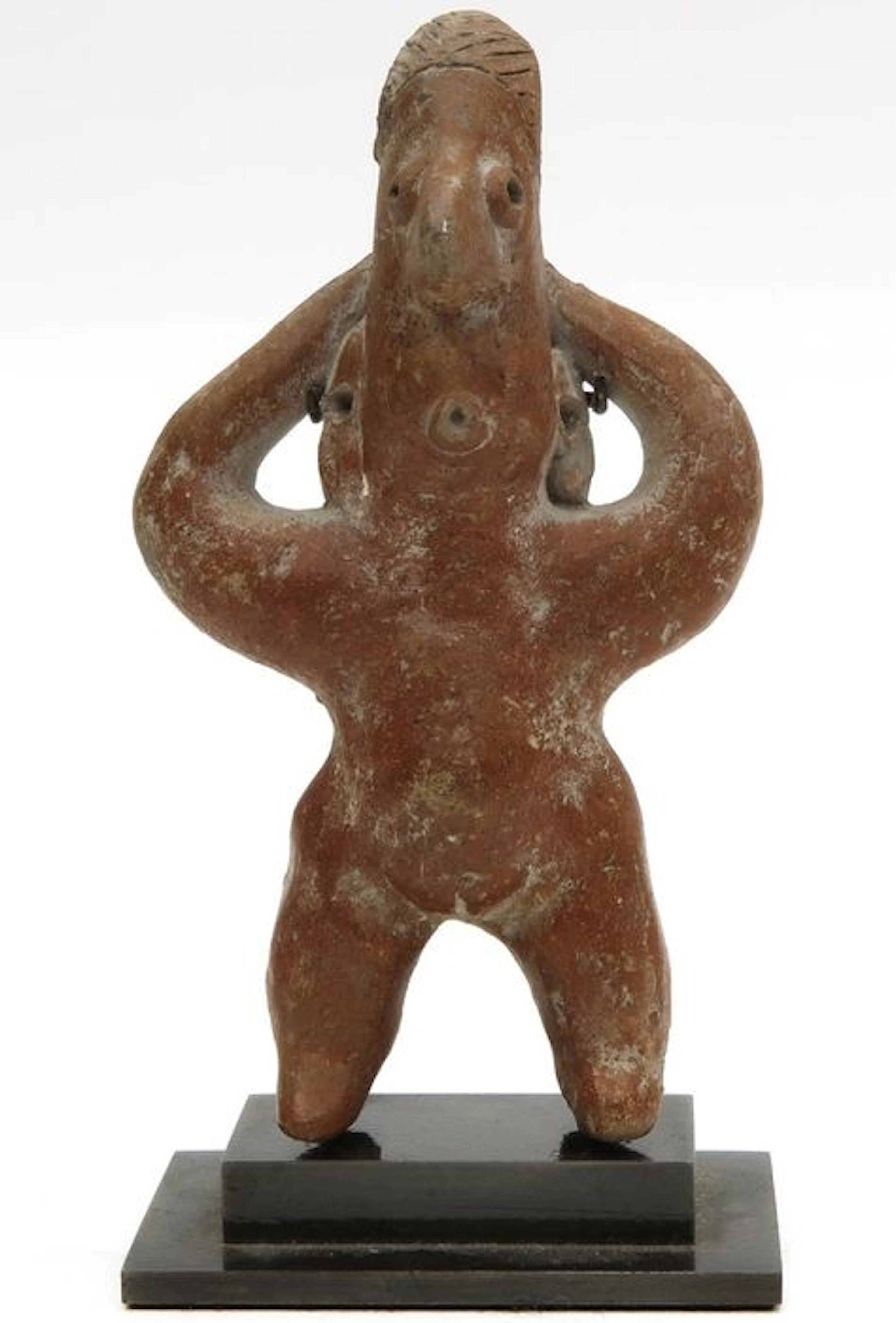 Pre-Columbian figure of the Colima culture from Mexico including metal stand - 13 cm