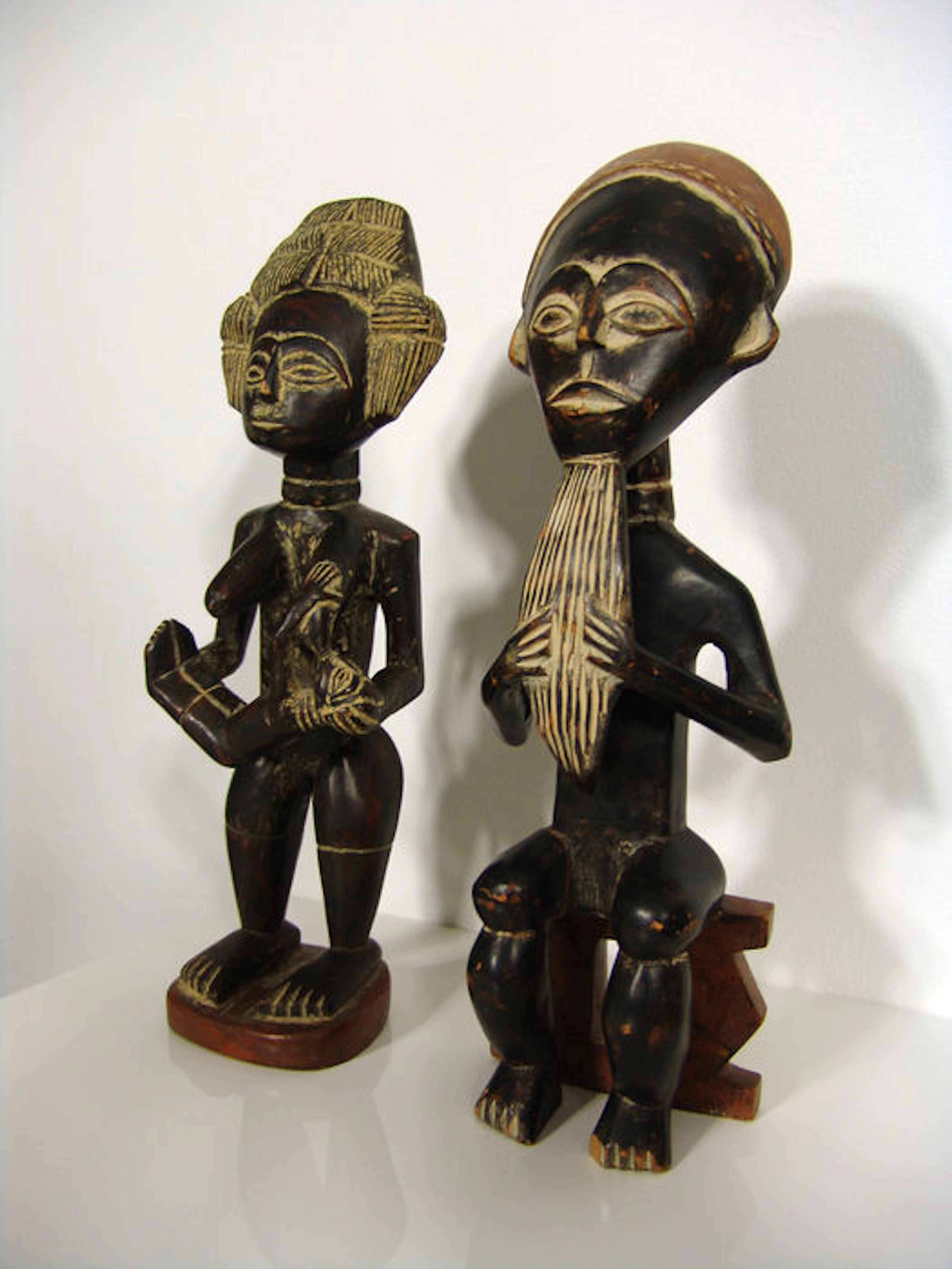 Pair of large Female and Male mbra bush spirit figures (50cm) - Baule people of Ivory Coast