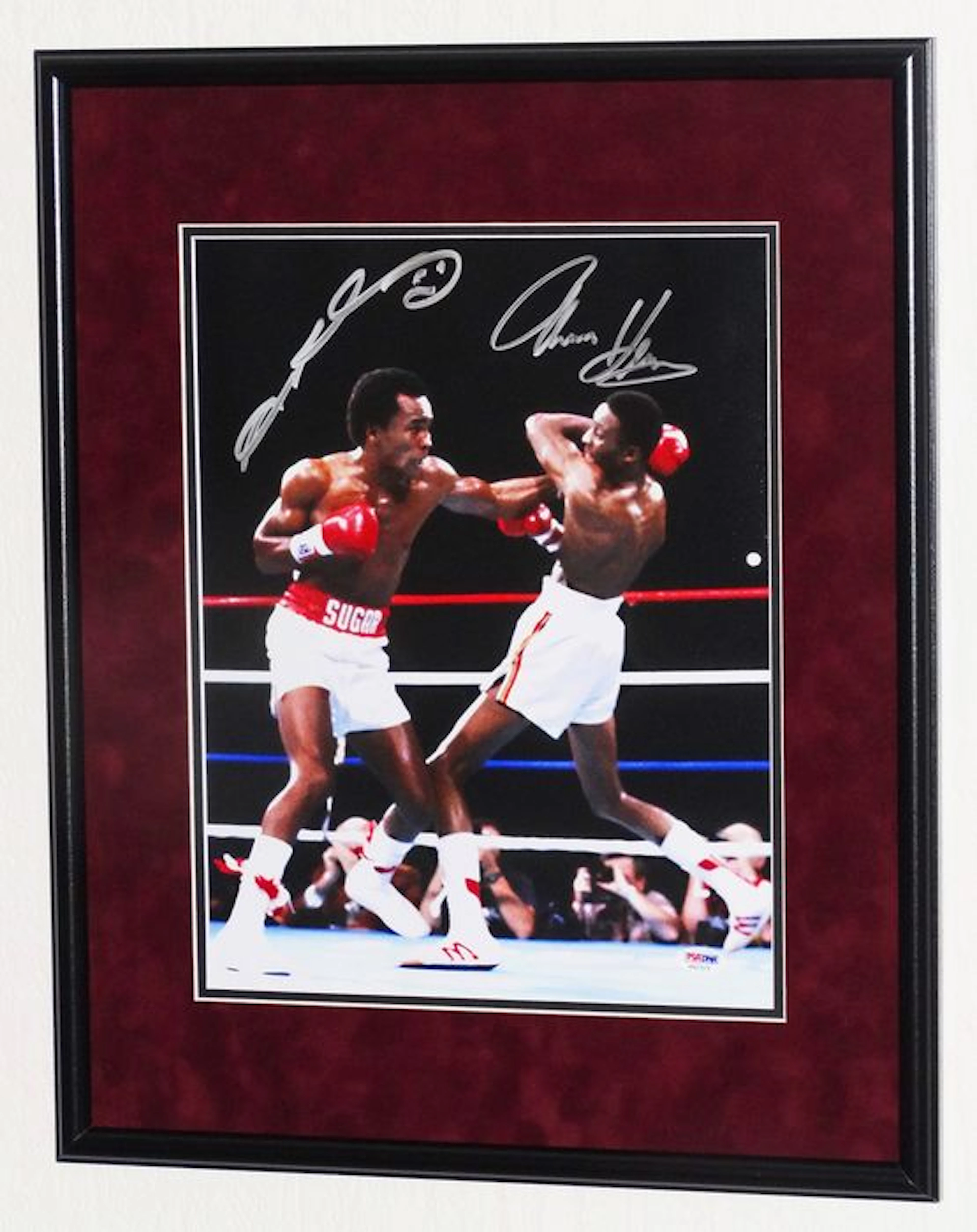 Sugar Ray Leonard AND Thomas 'Hitman' Hearns original DOUBLE signed