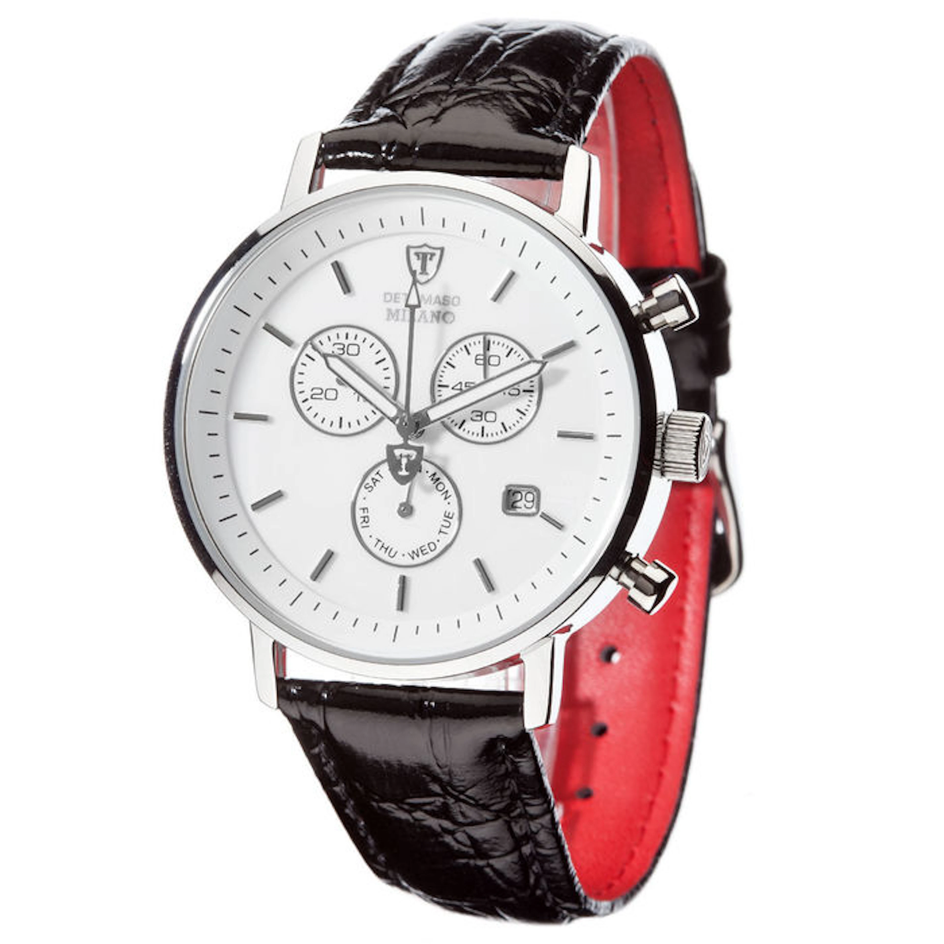 DETOMASO Milano Mens Watch Chronograph Stainless Steel Dial White