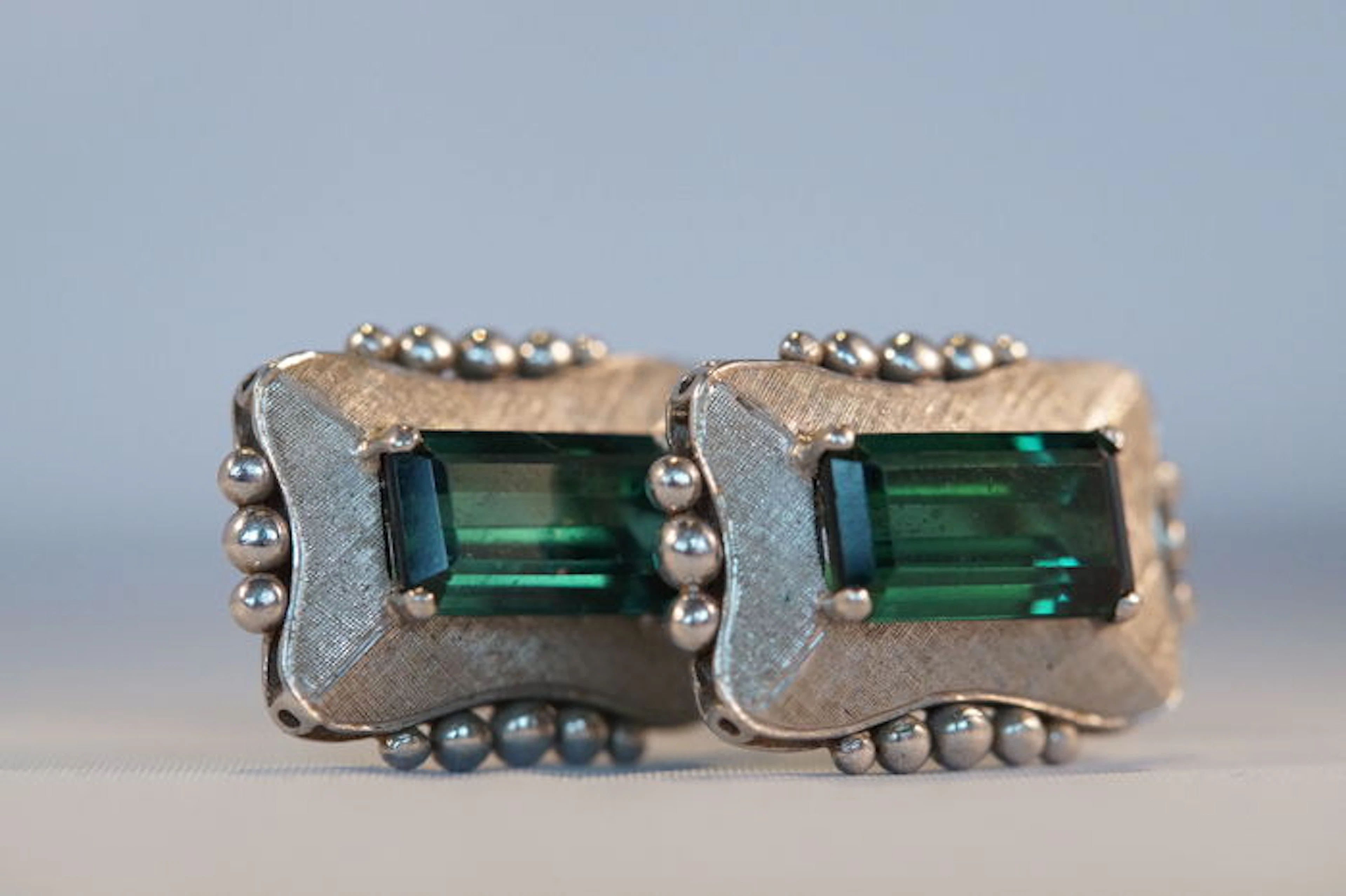 Platinum clip-on earrings set with lovely tourmaline, handmade item