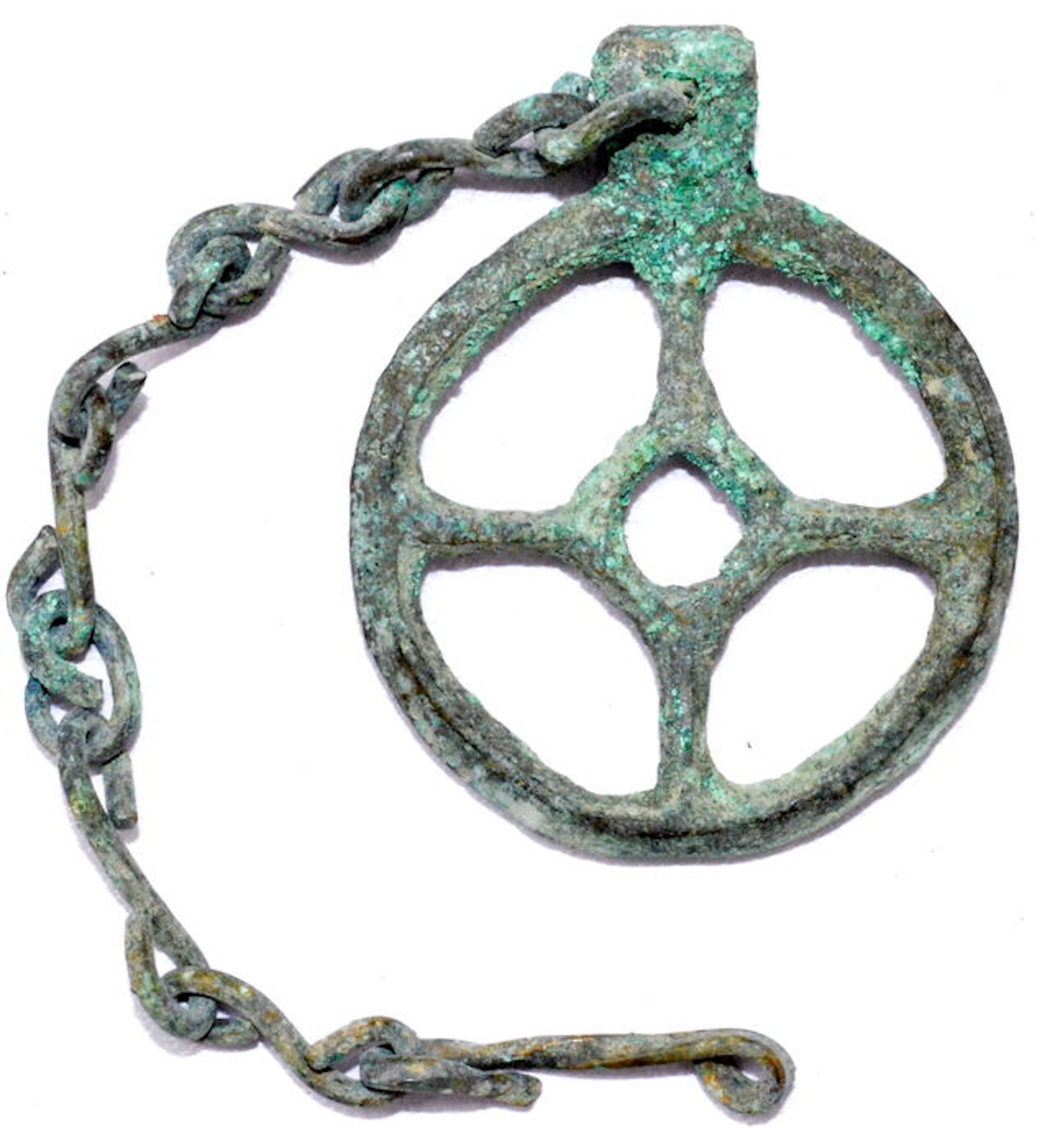 Celtic Roman bronze open work pendant shaped as wheel - "the Wheel