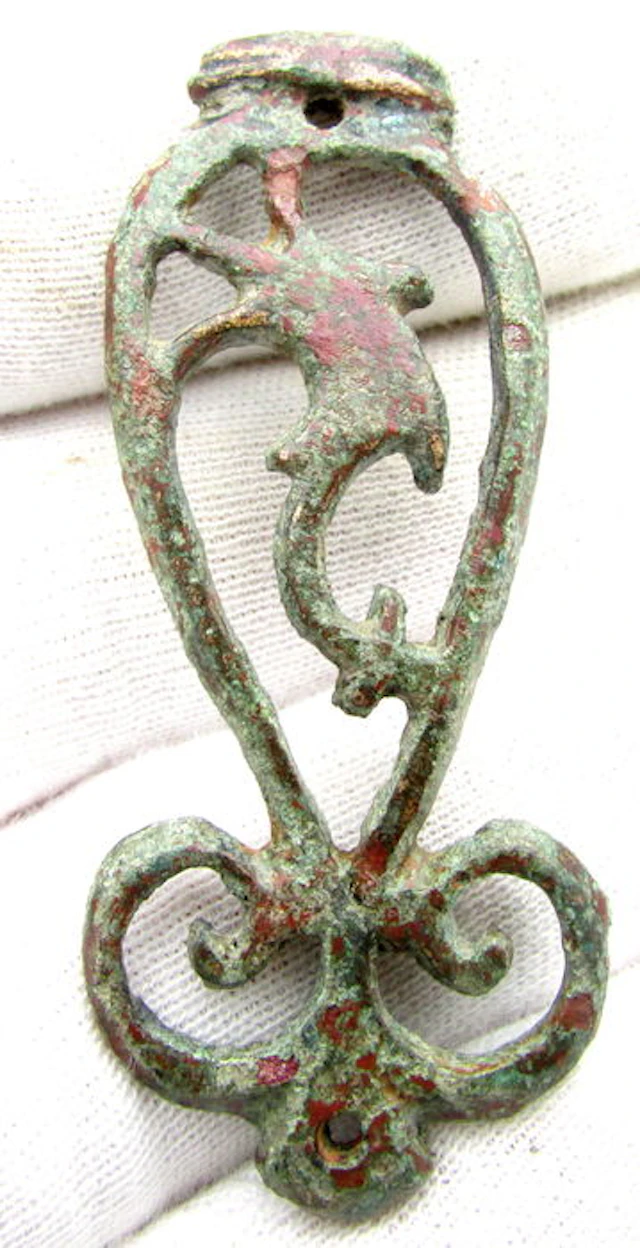 Ancient Roman Legionary Open-work Fitting with Dolphin Motif - 54 mm