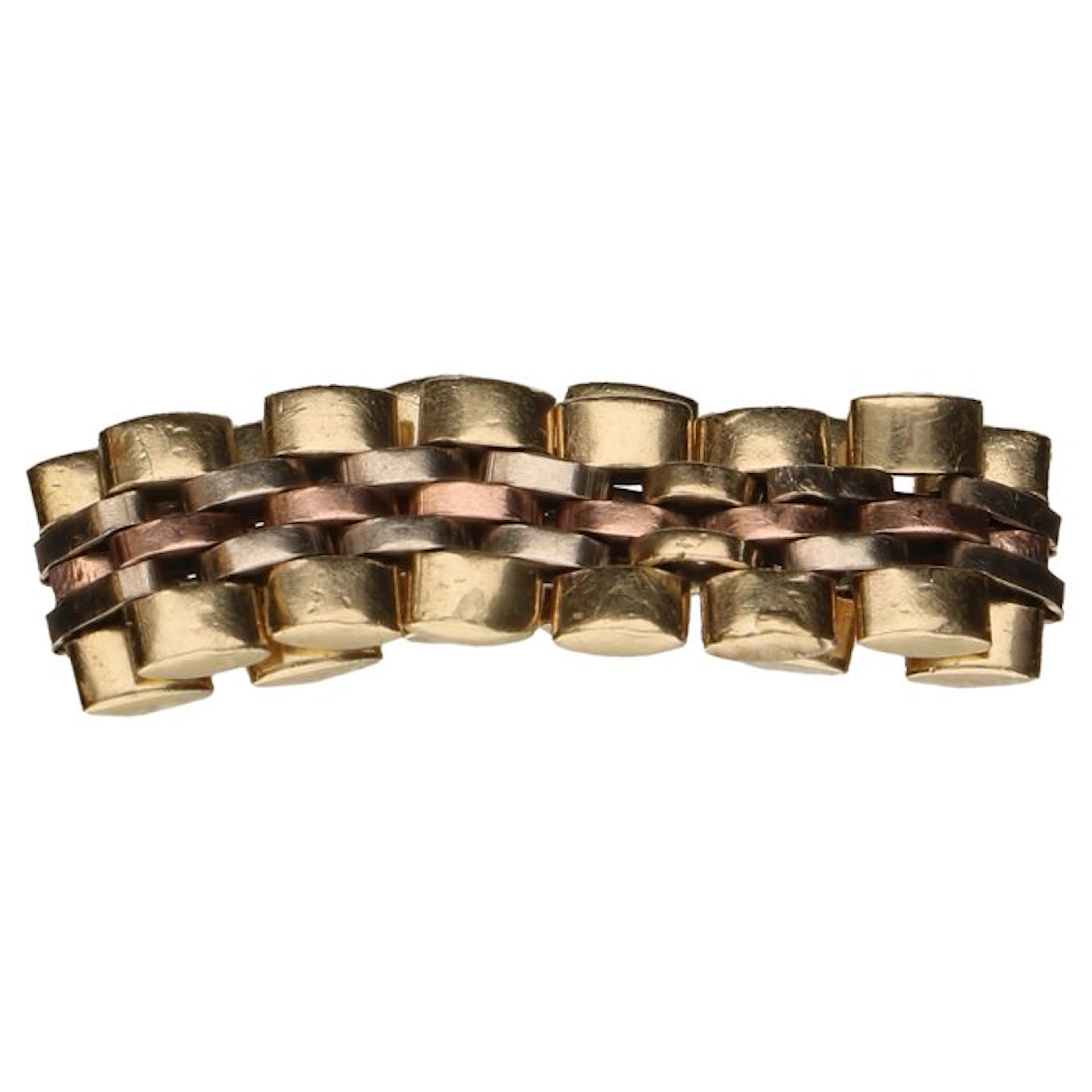Tri-colour rolex link ring, 14 kt .