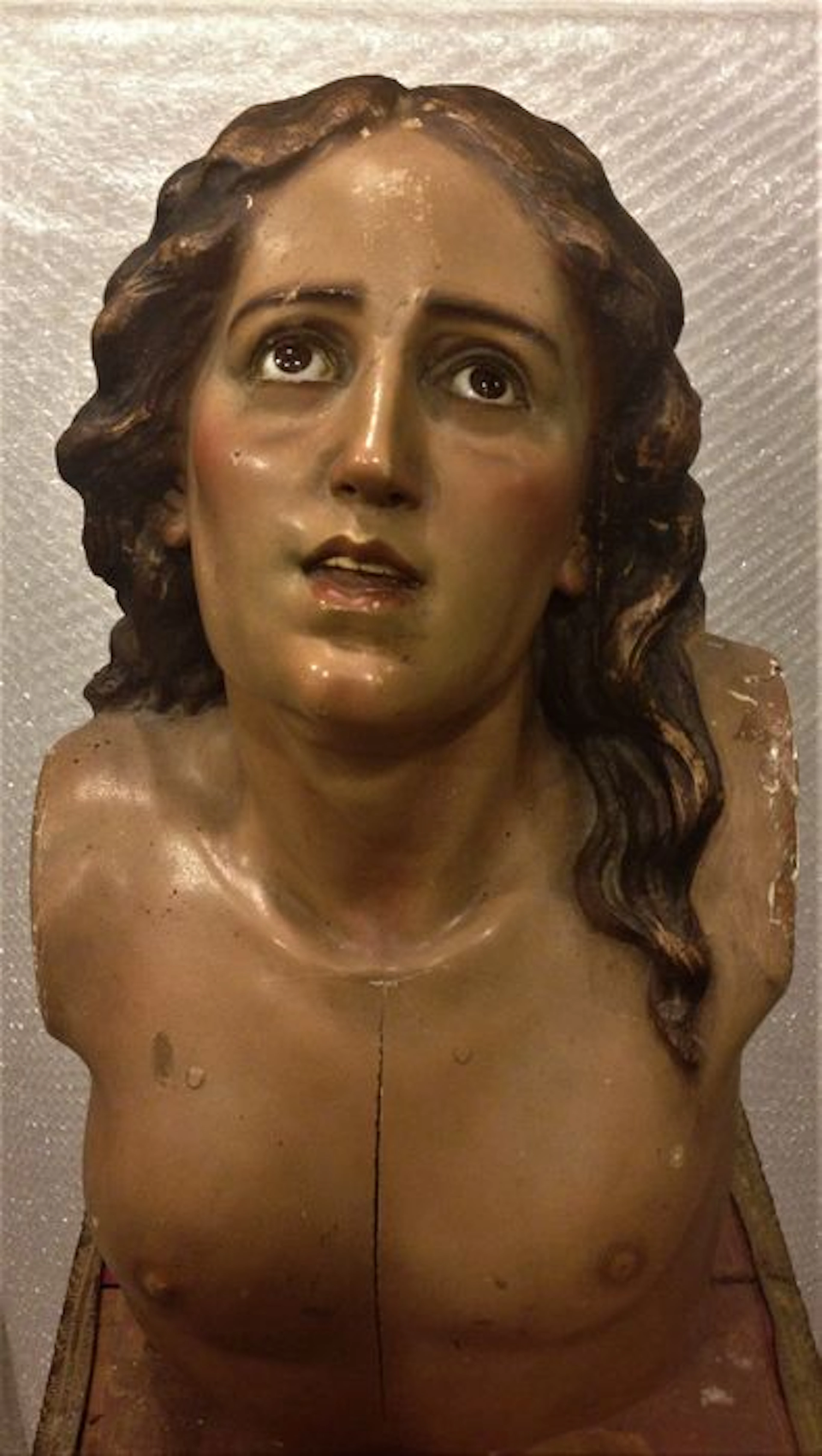 Carved and polychrome bust, with glass eyes - Spain - late 18th century