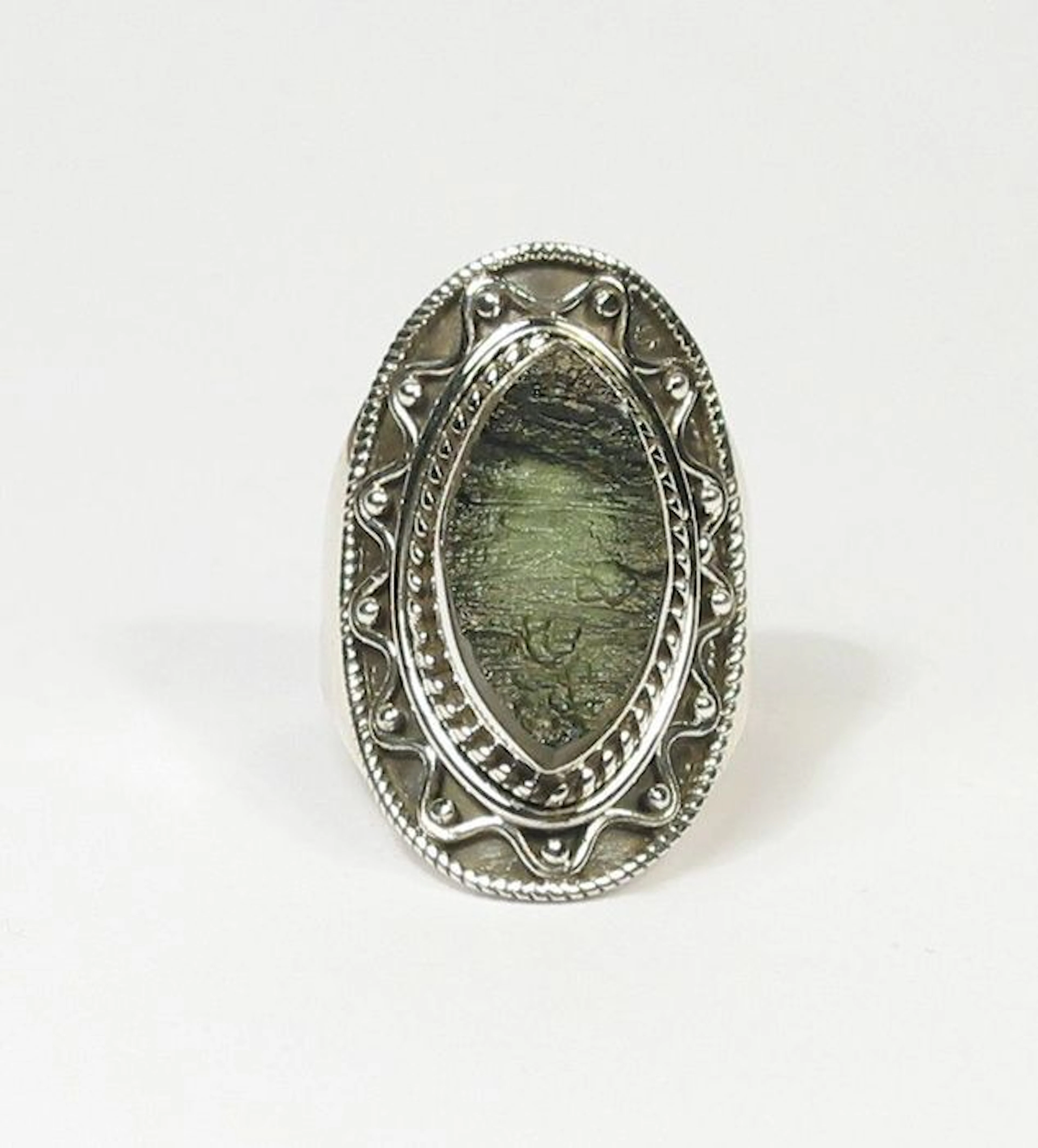 Moldavite Ring - 925 sterling silver - inner diameter 18.4 mm
