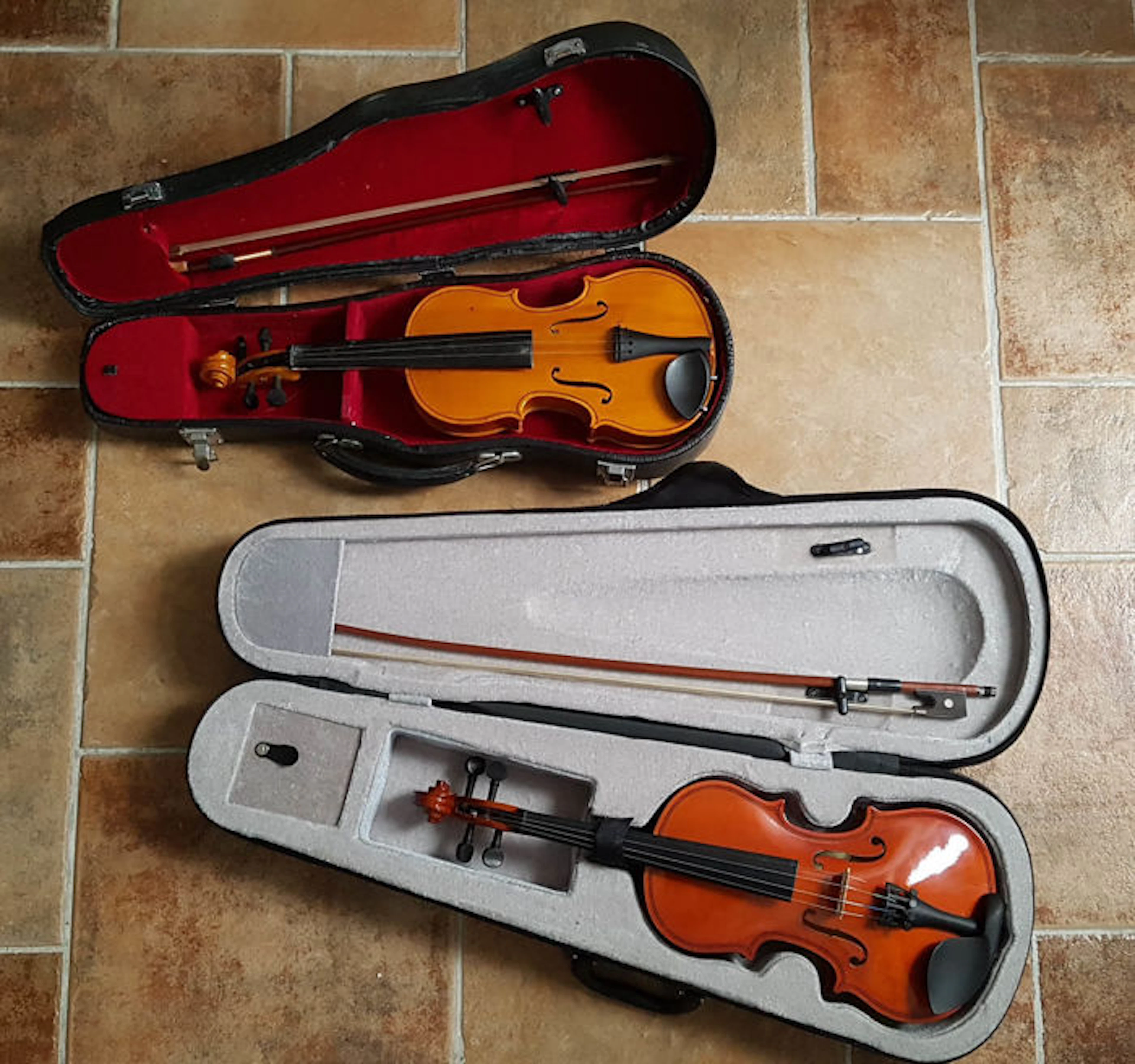 2 x small violin 46cm, with bow and case