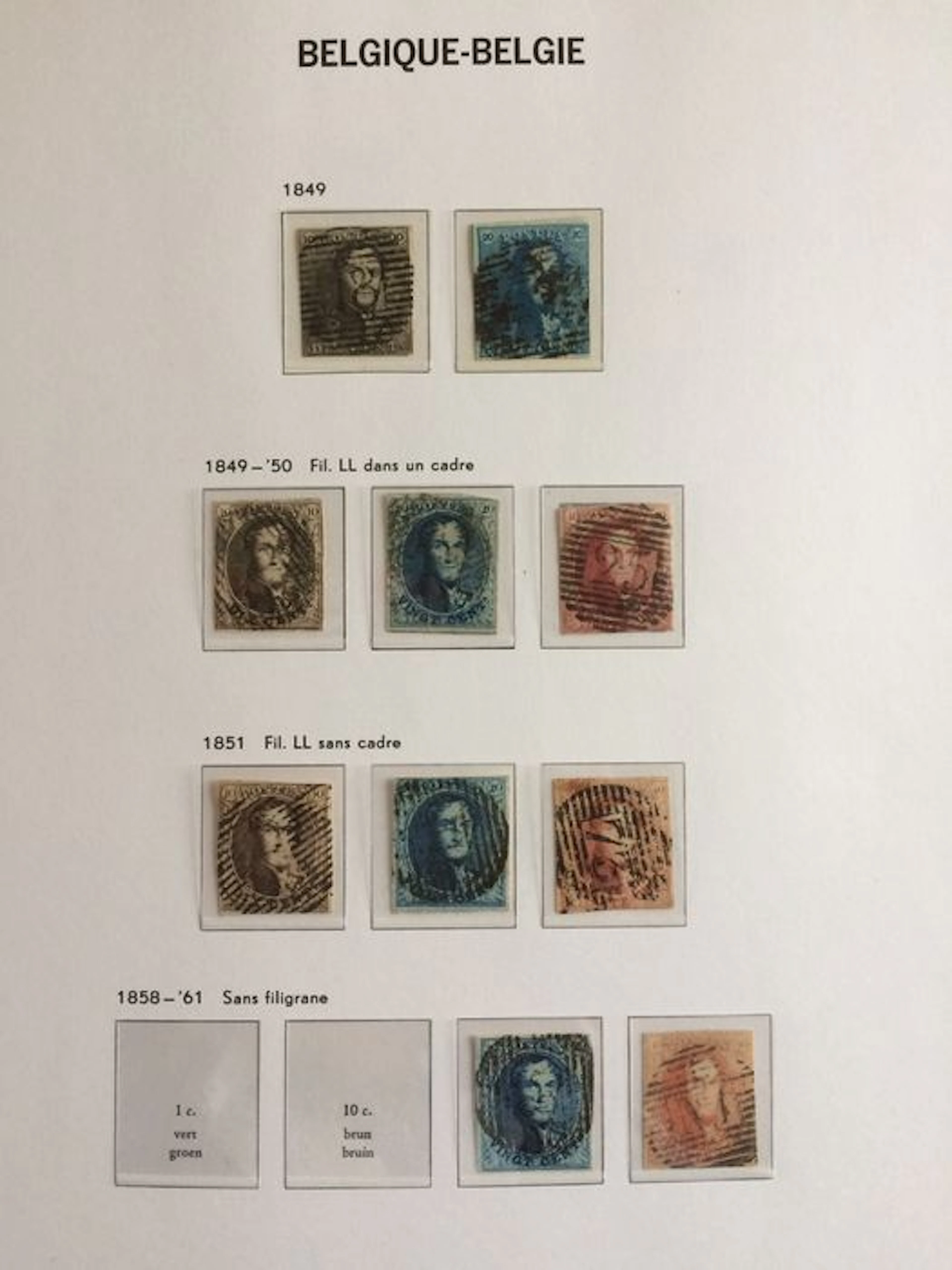Belgium 1849 - collection in Davo album and stock book
