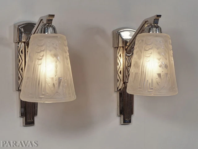 Muller Frères - Pair of French Art Deco wall lights - nickeled sconces