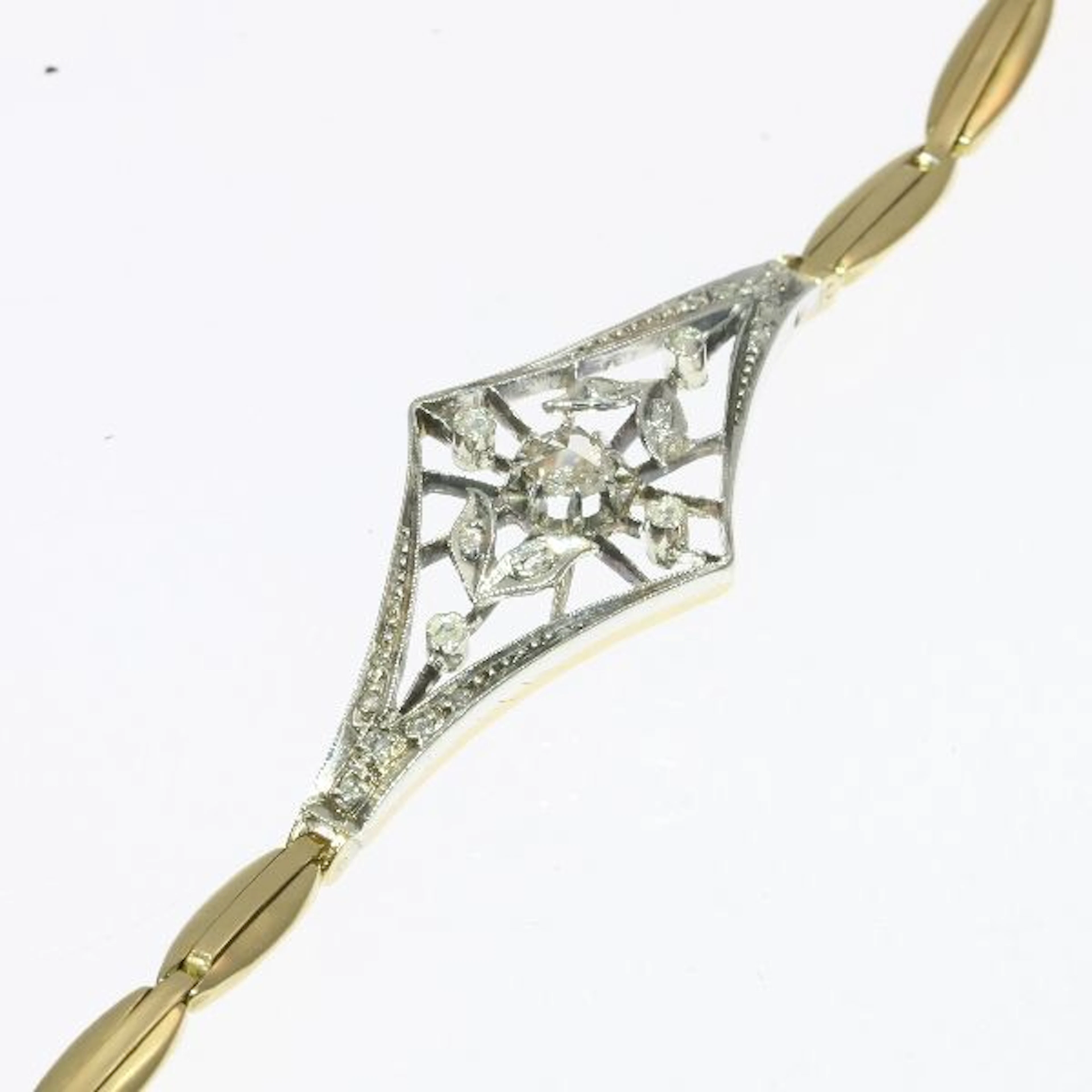Antique gold openwork lozenge top bracelet embellished with diamonds