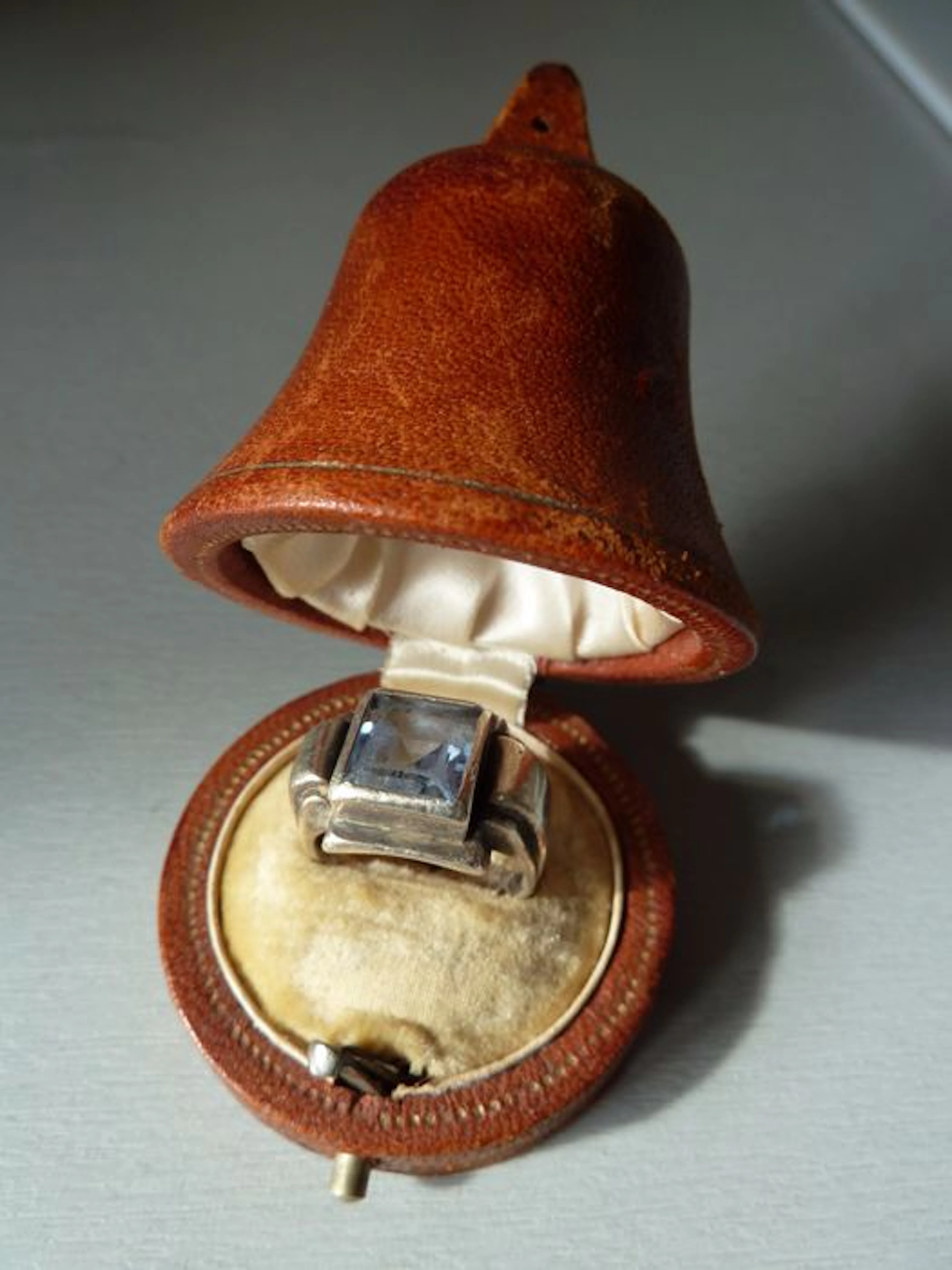 Easter gift in its bell-shaped leather case containing a solid silver