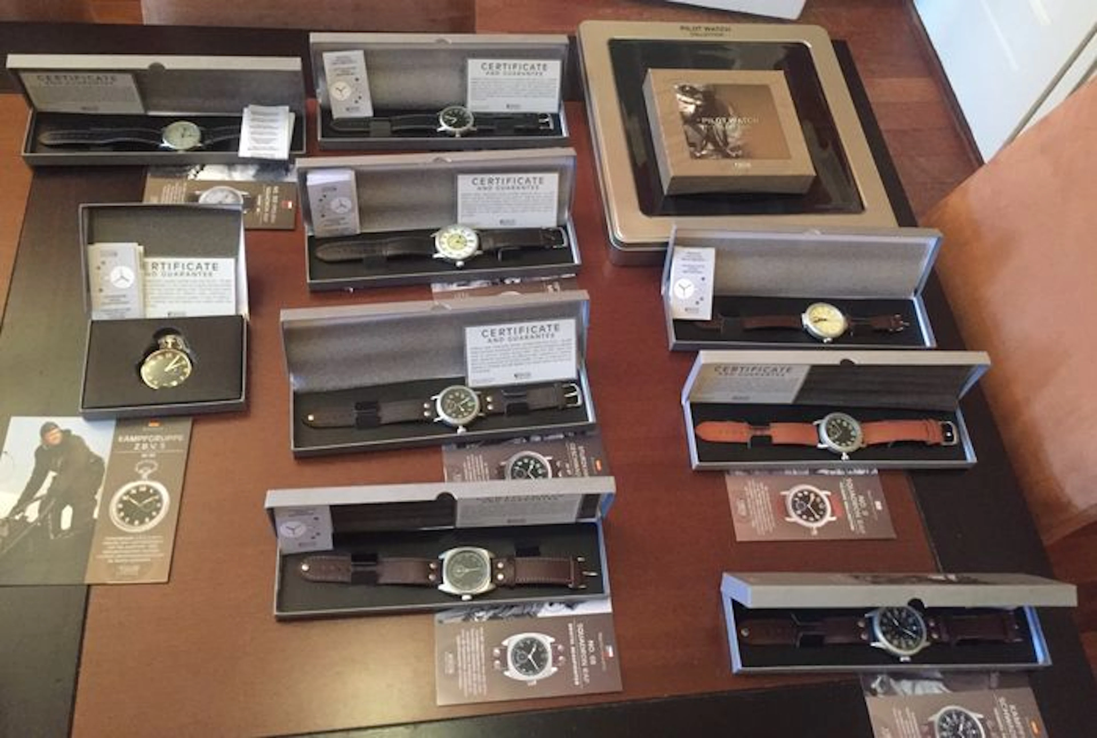 Collection of 9 pilot watches, re-issues of war watches (WW II)