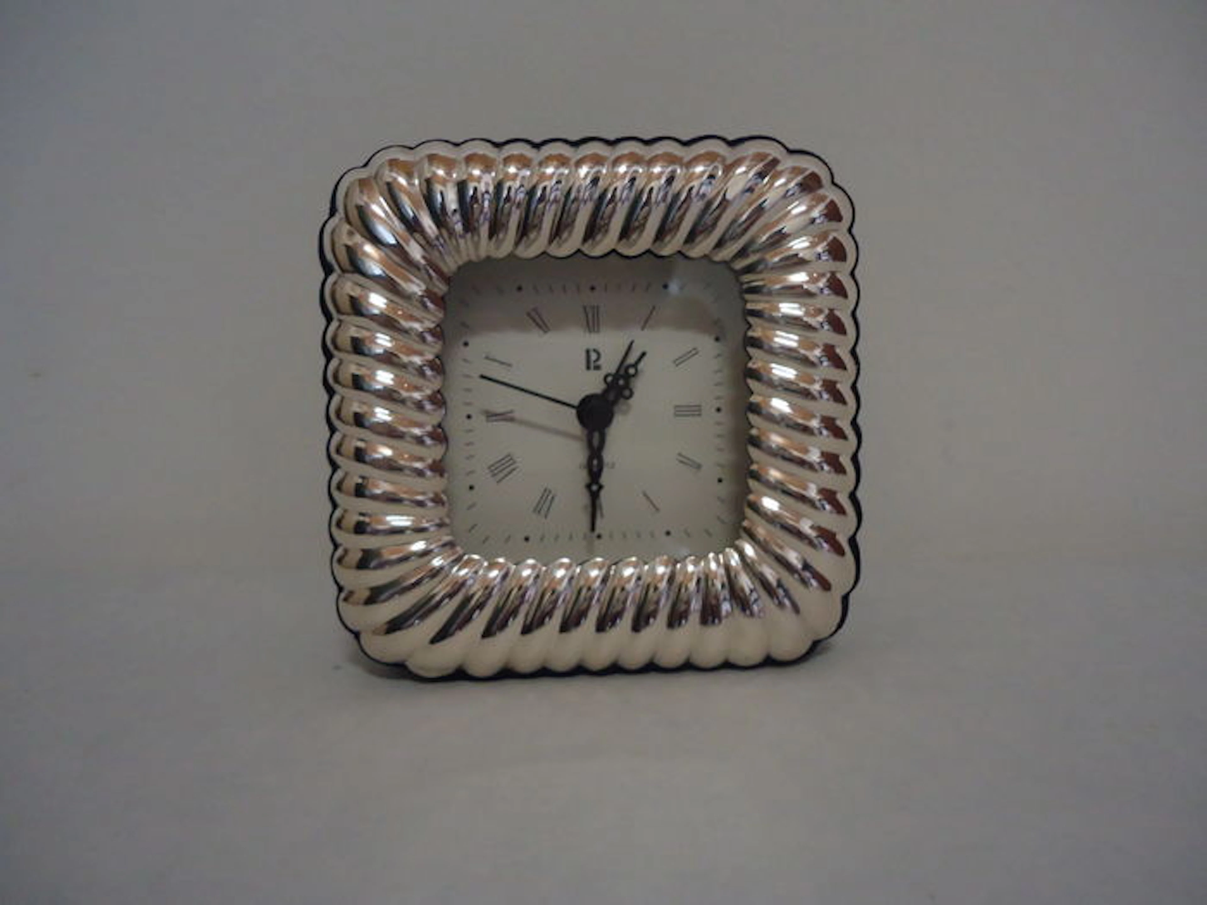 Silver table clock with alarm, Italy, late 20th century