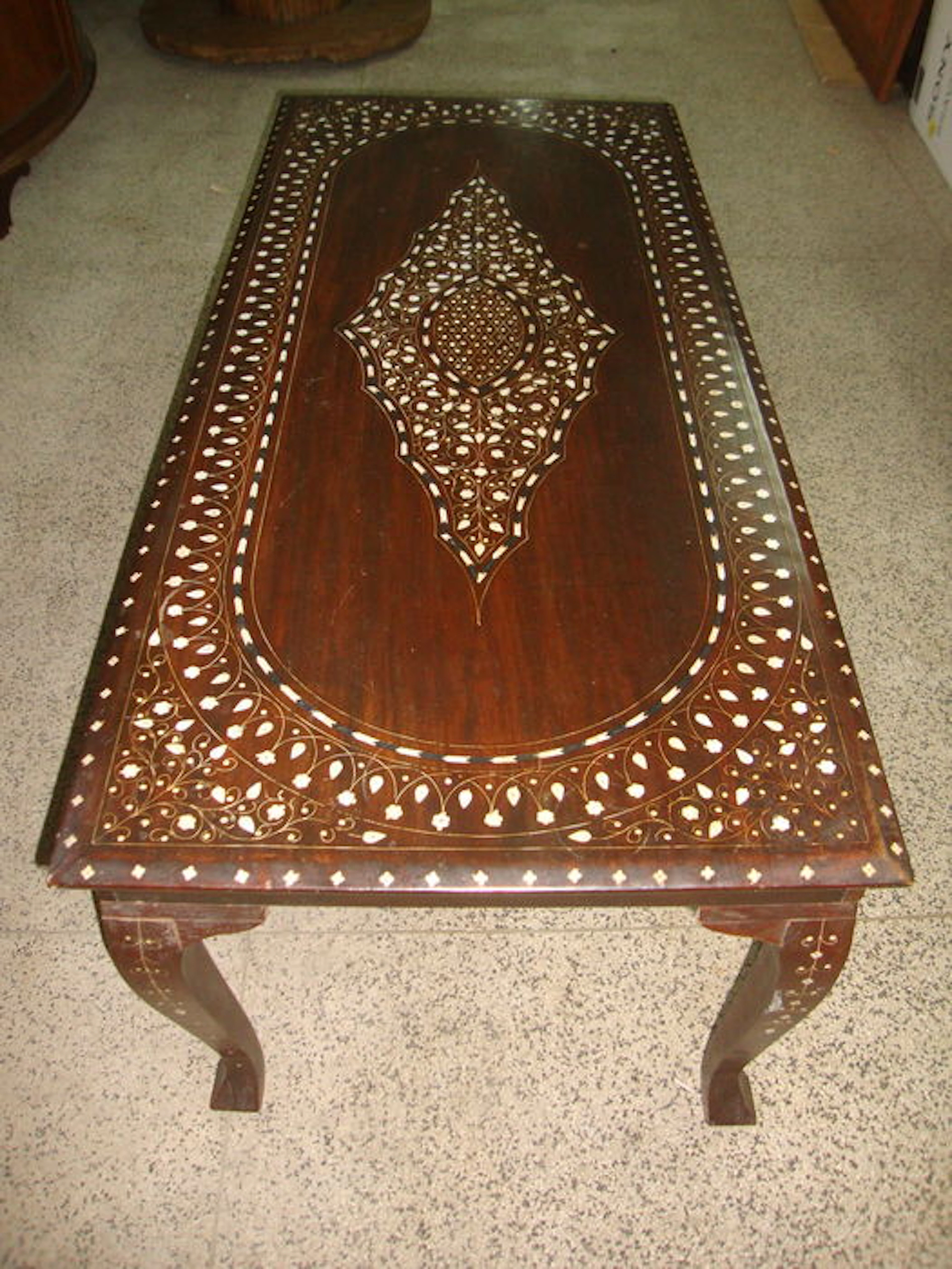 Mahogany Table with Patterned Bone Inlays, c.a. 1970