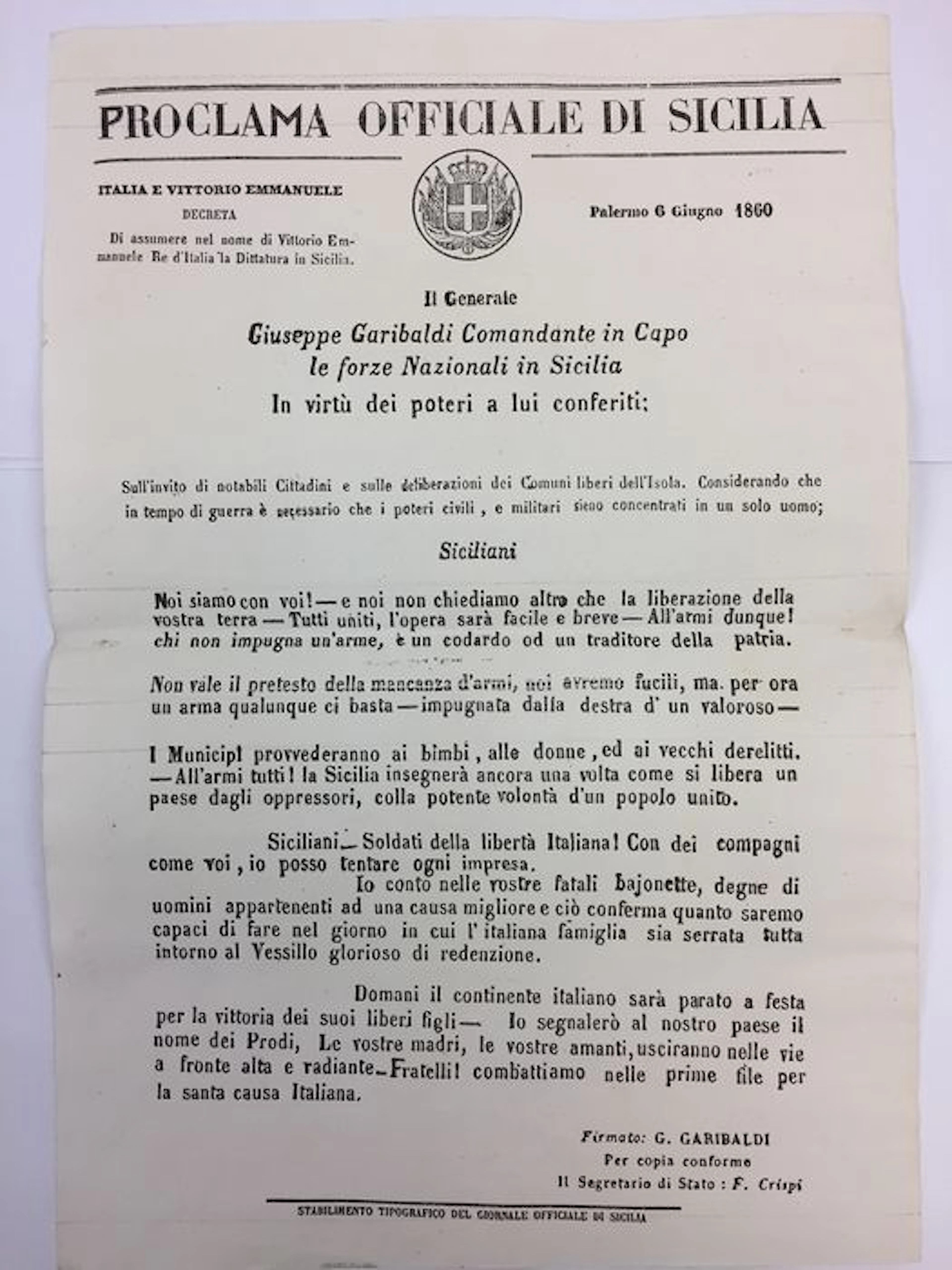 Giuseppe Garibaldi Decree