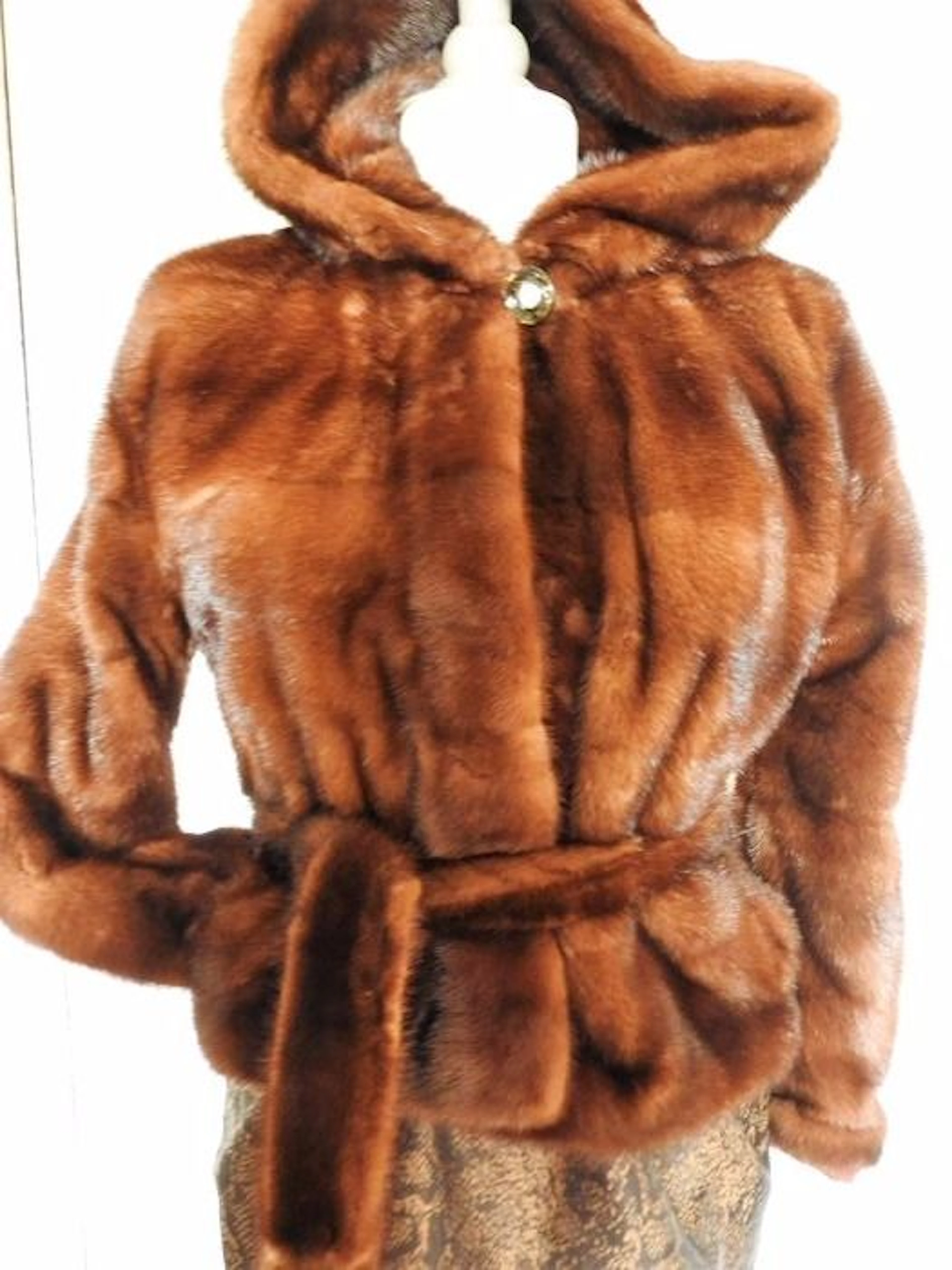 Mink jacket with hood and belt