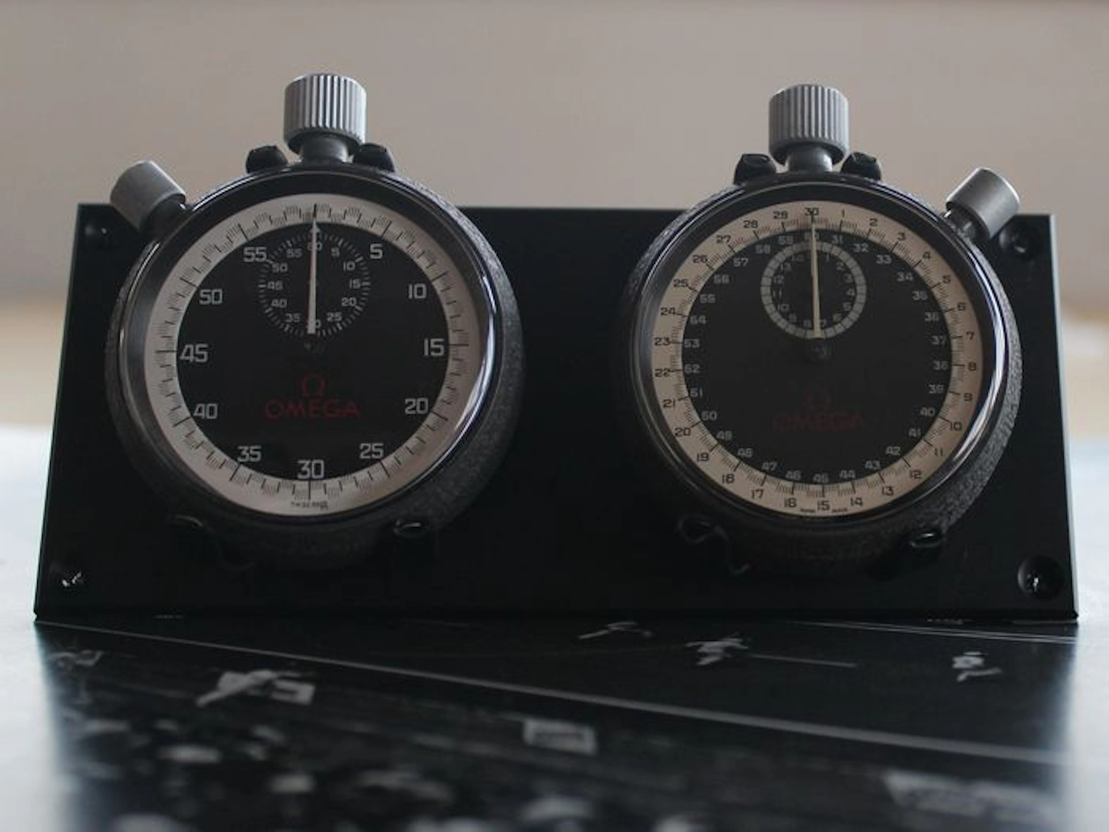Rare 2x vintage Omega Stopwatches rally dash mounted pair. 1960 - 1980.