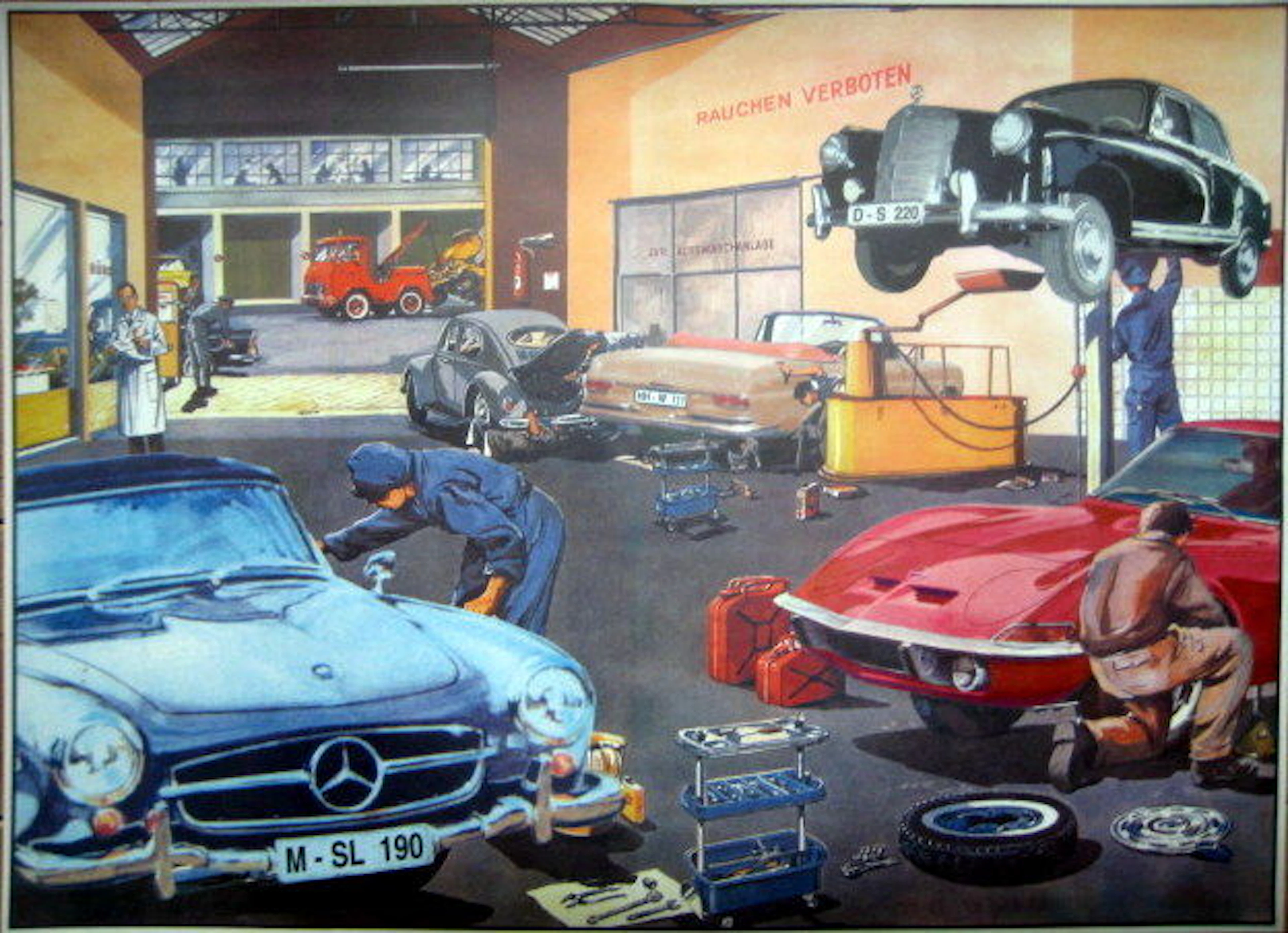 Nostalgic print - Workshop late 1960s - Mercedes-Benz 190 SL/Mercedes-Benz