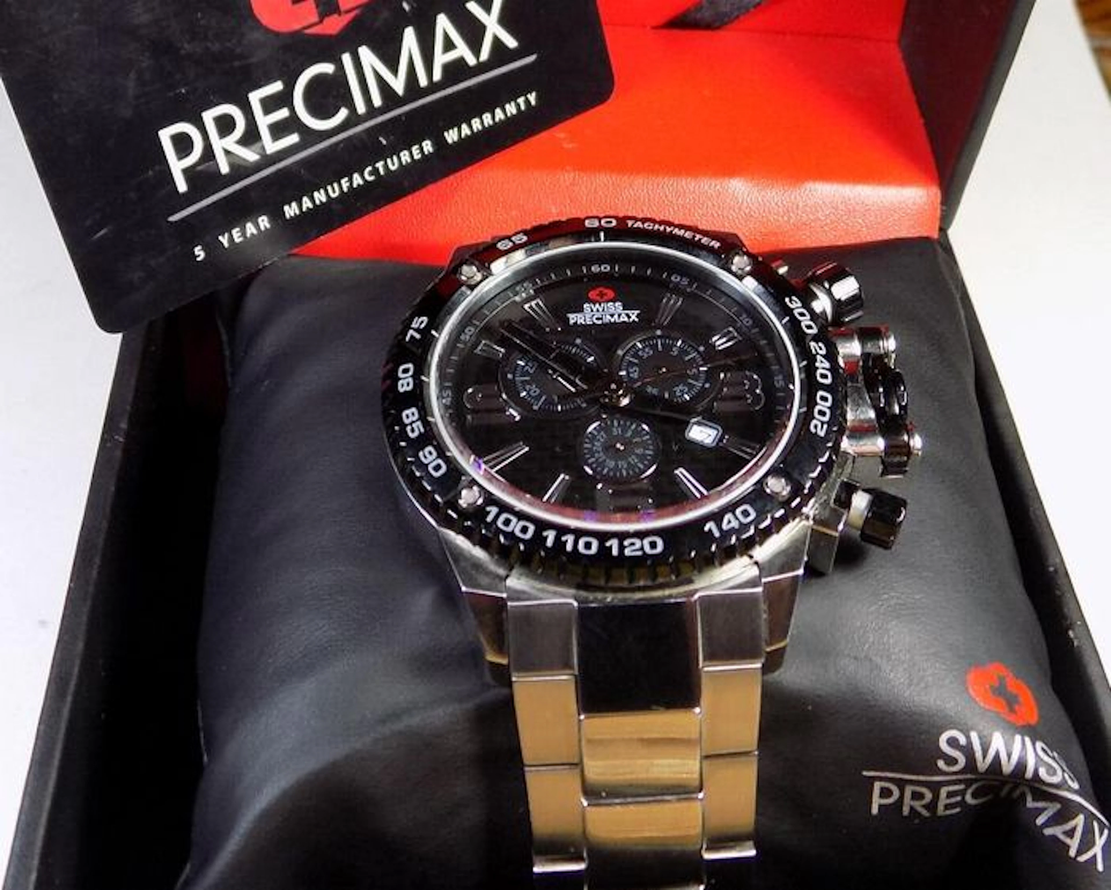Swiss Precimax 100M - Huge Size Heavy - Black & Gray - 2000 - Mens Chronograph