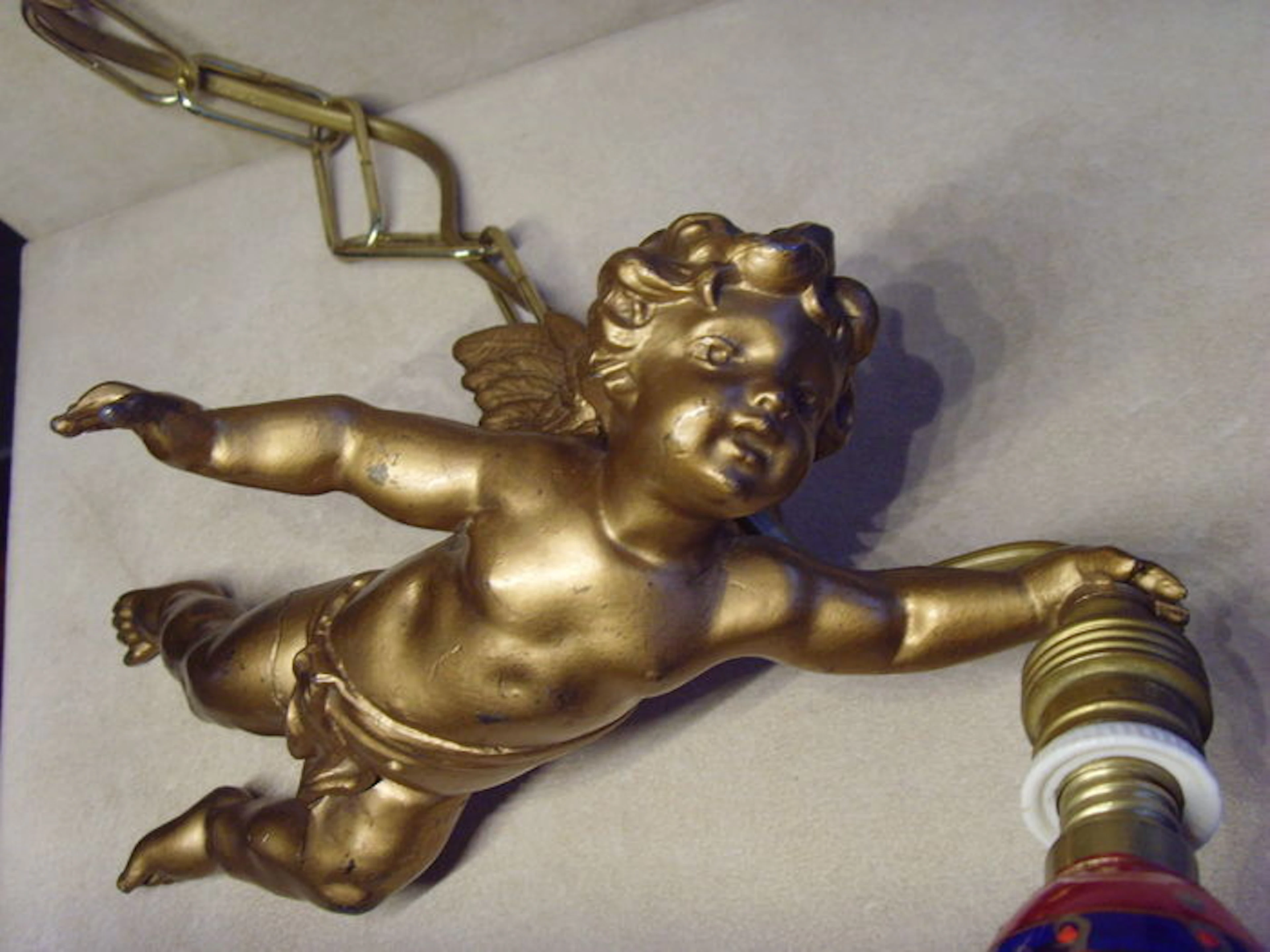Sculpture of a tin and patinated Cherub / Lamp - France - 1st half 20th century