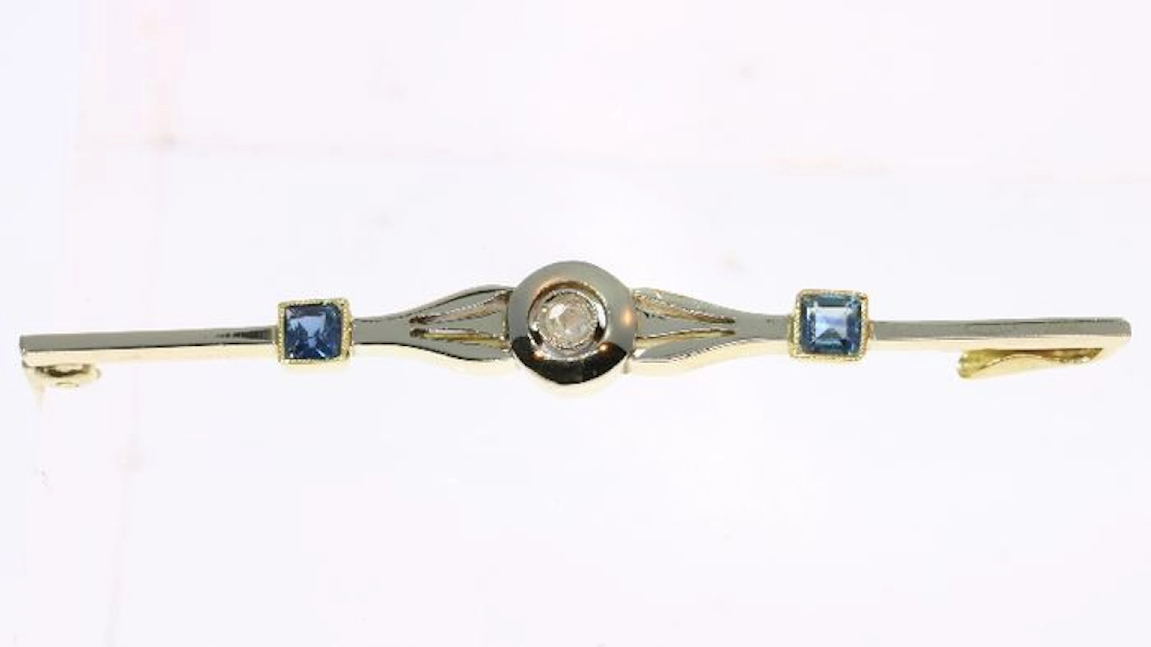 Art Deco bicolour gold diamond and sapphire brooch