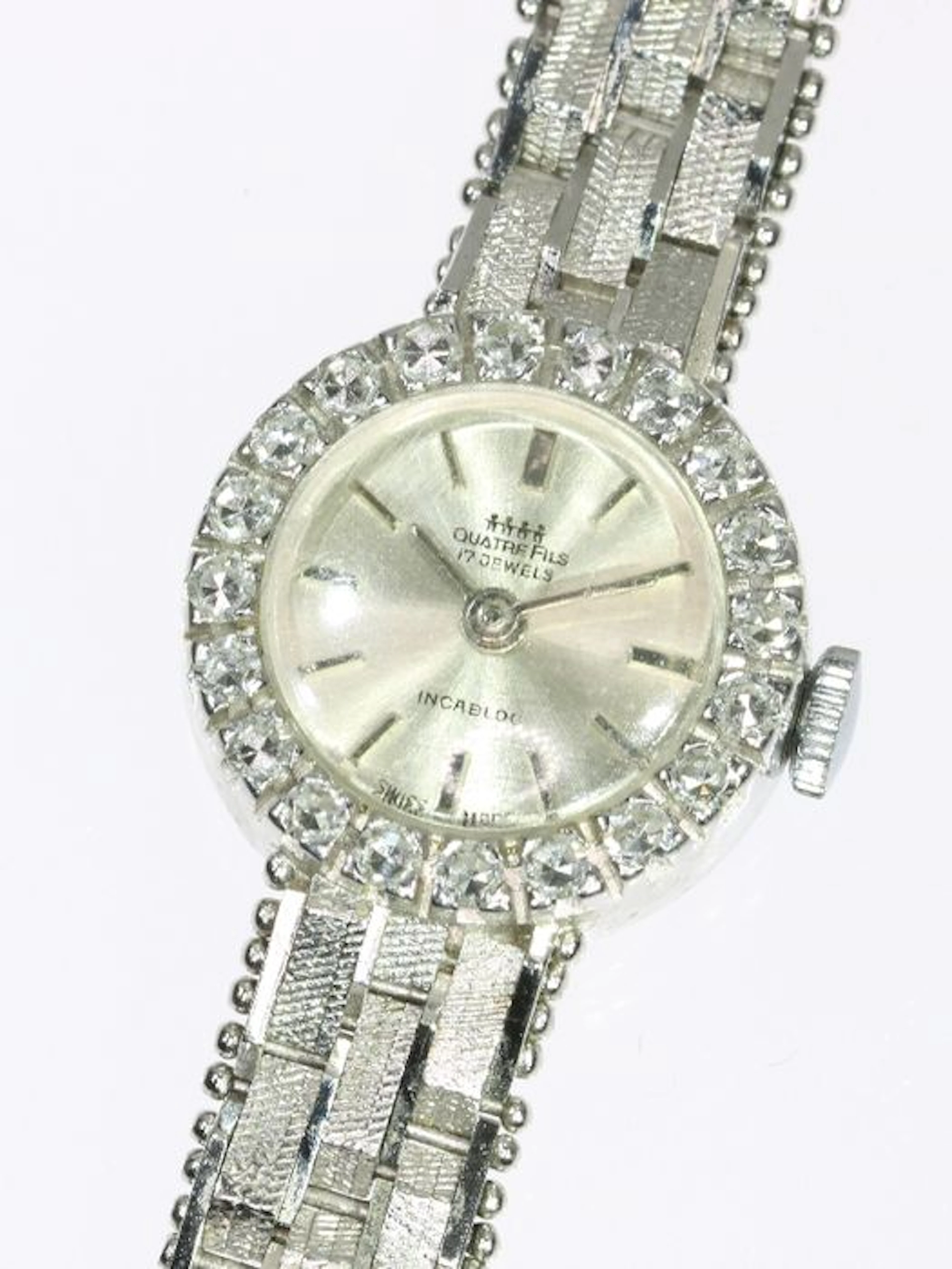 Quatre Fils Incabloc diamond ladies cocktail wrist watch, anno 1950