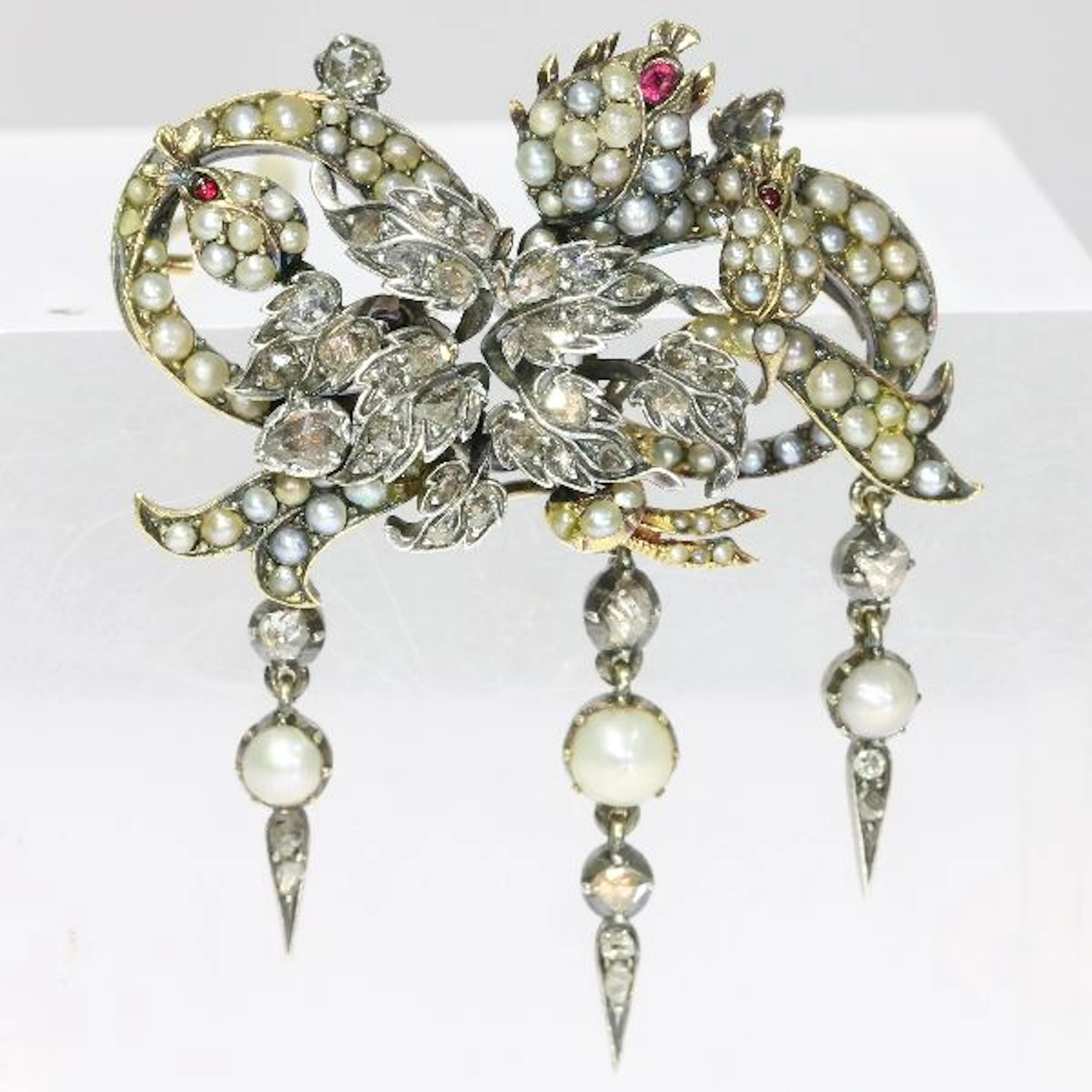 Victorian gold backed silver flower brooch entirely decorated with