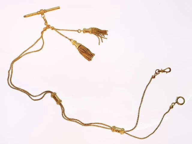 Antique Victorian gold pocket watch fob chain with tassels, anno 1870