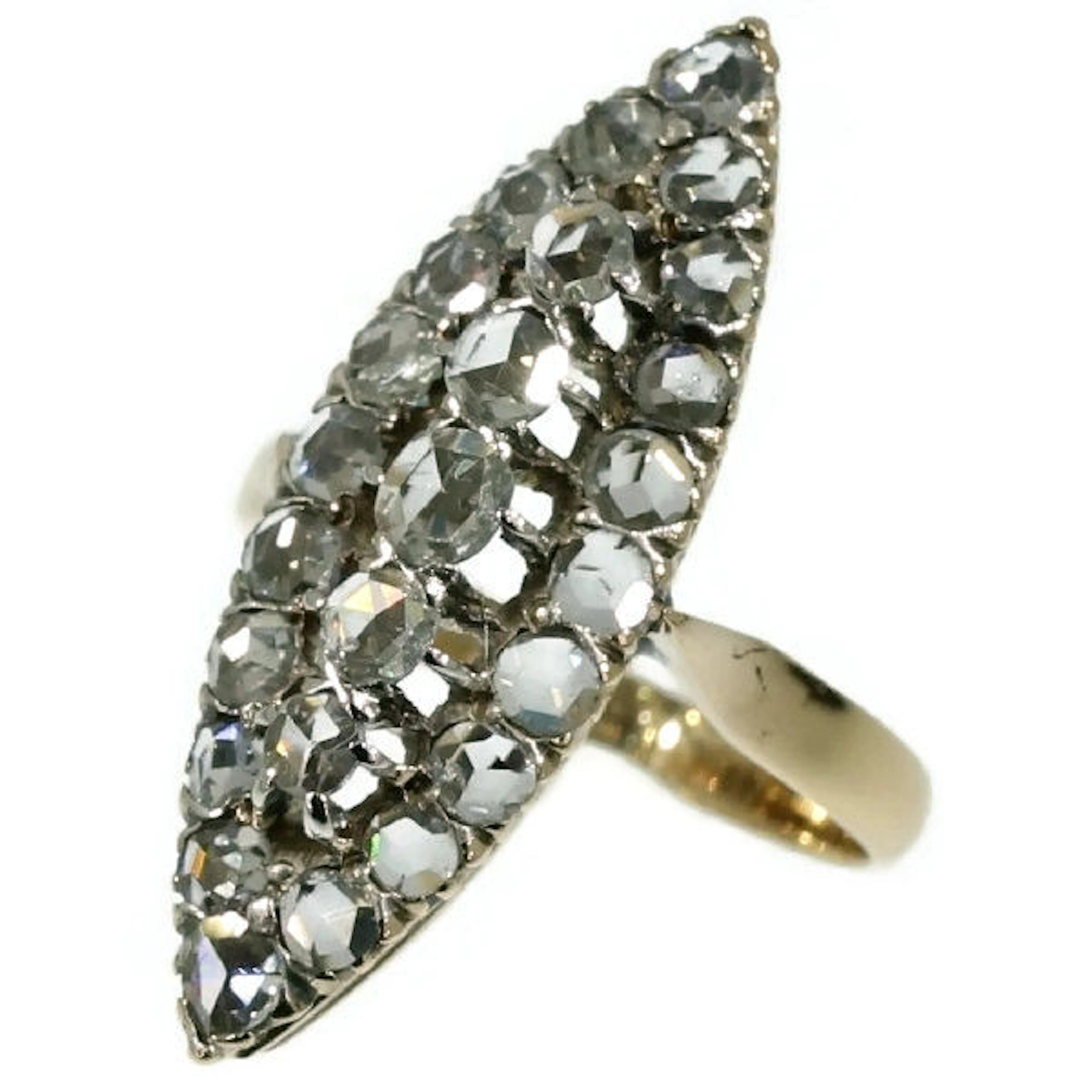 Victorian antique marquise shaped diamond ring, anno 1880